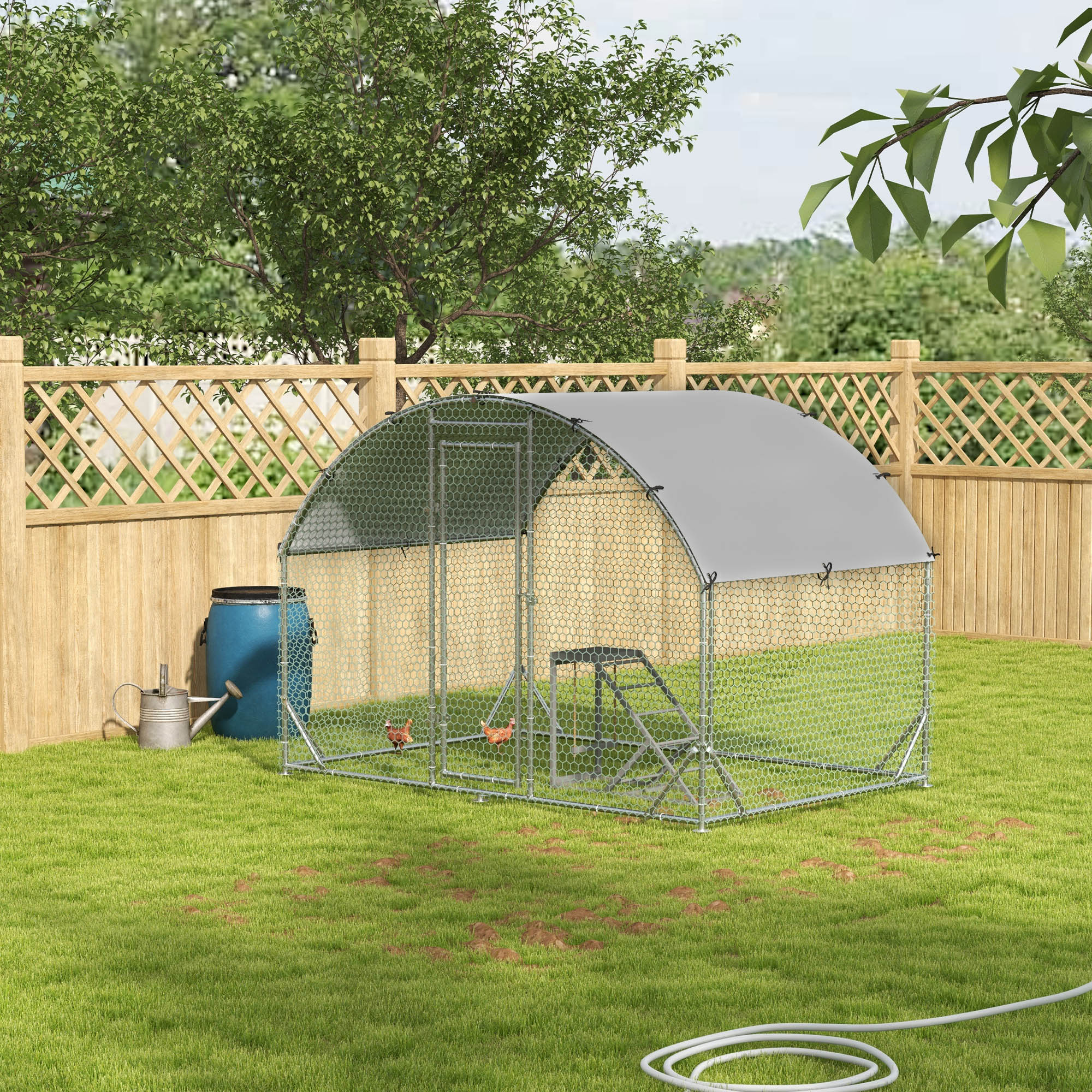 PawHut Walk-In Chicken Run, Metal Chicken Coop with Cover, Outdoor Hen Poultry House Cage with Chicken Activity Shelf, for Chickens, Rabbits, Ducks, 2.8 x 1.9 x 2m