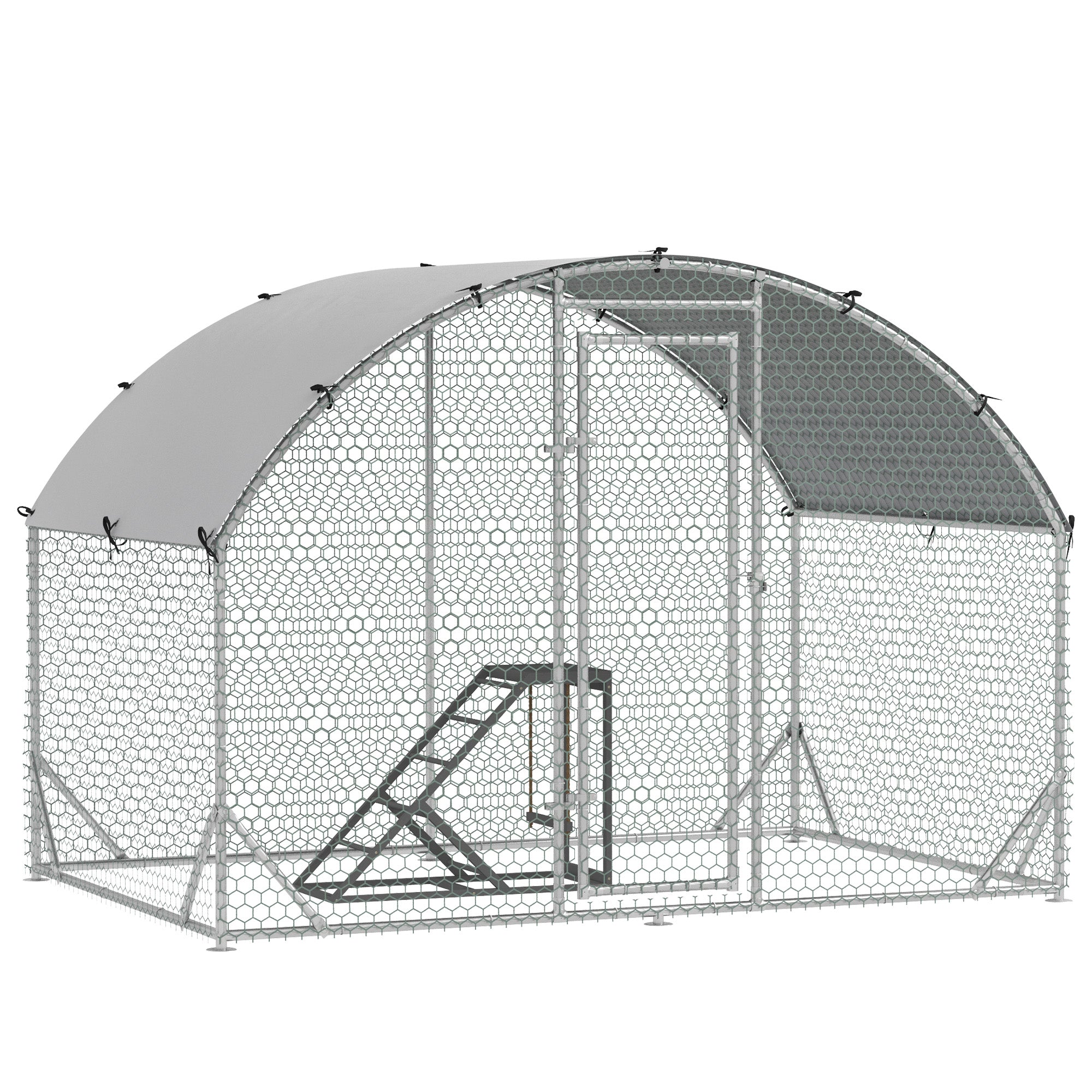 PawHut Walk-In Chicken Run, Metal Chicken Coop with Cover, Outdoor Hen Poultry House Cage with Chicken Activity Shelf, for Chickens, Rabbits, Ducks, 2.8 x 1.9 x 2m