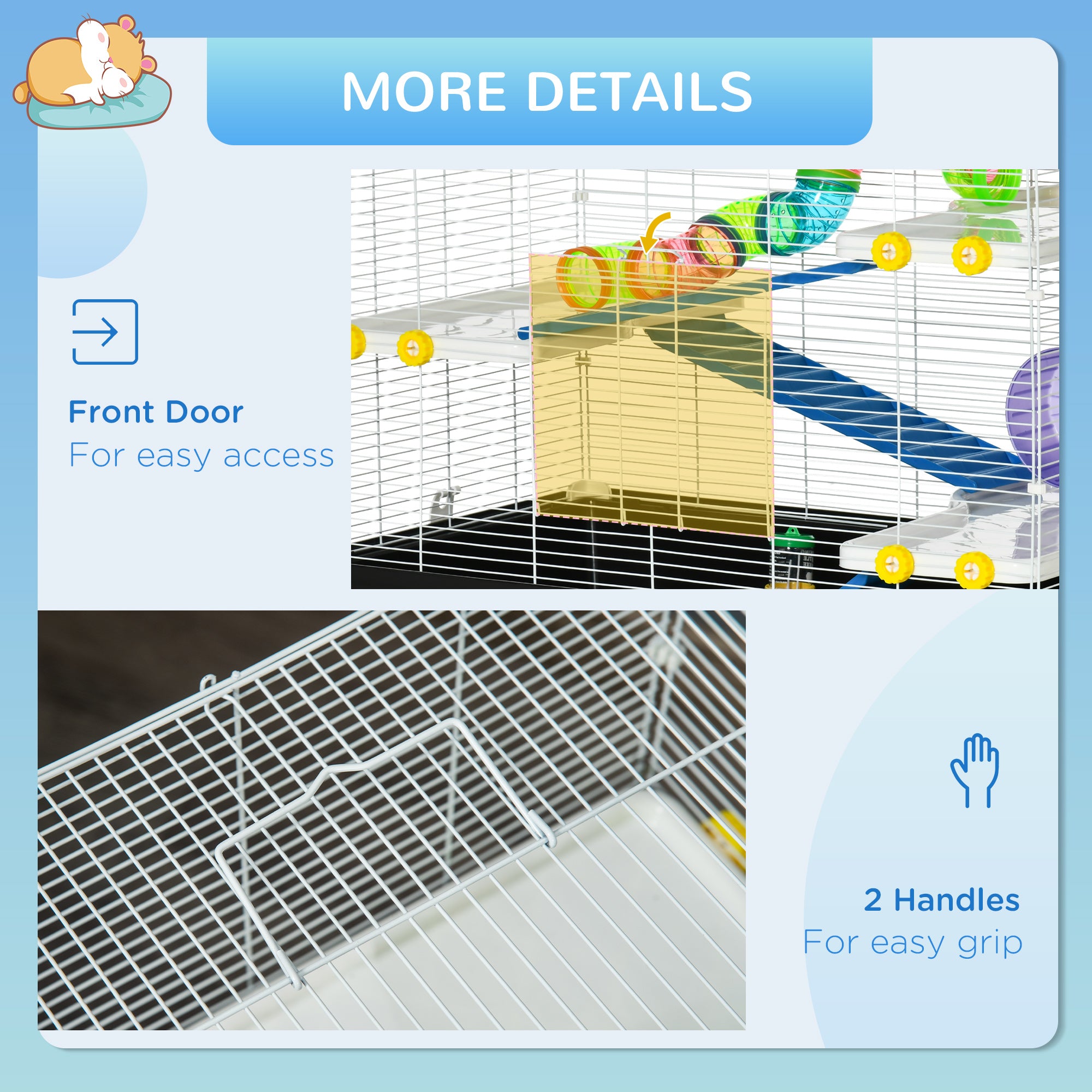 PawHut 31" Large Hamster Cage, Small Animal House, Multi-storey Gerbil Haven, Tunnel Tube System, with Water Bottle, Exercise Wheel, Food Dish, Ramps, Black