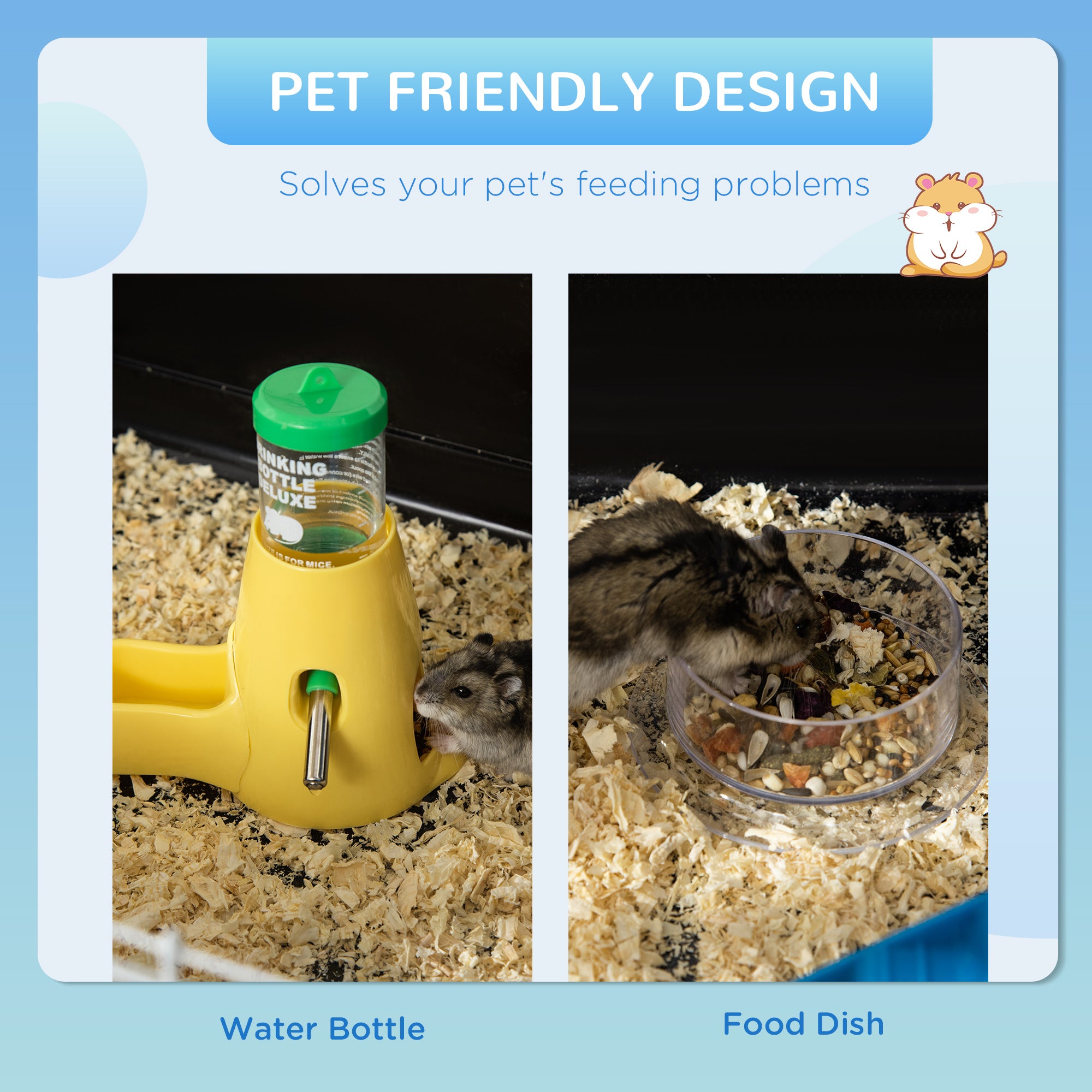 PawHut 31" Large Hamster Cage, Small Animal House, Multi-storey Gerbil Haven, Tunnel Tube System, with Water Bottle, Exercise Wheel, Food Dish, Ramps, Black