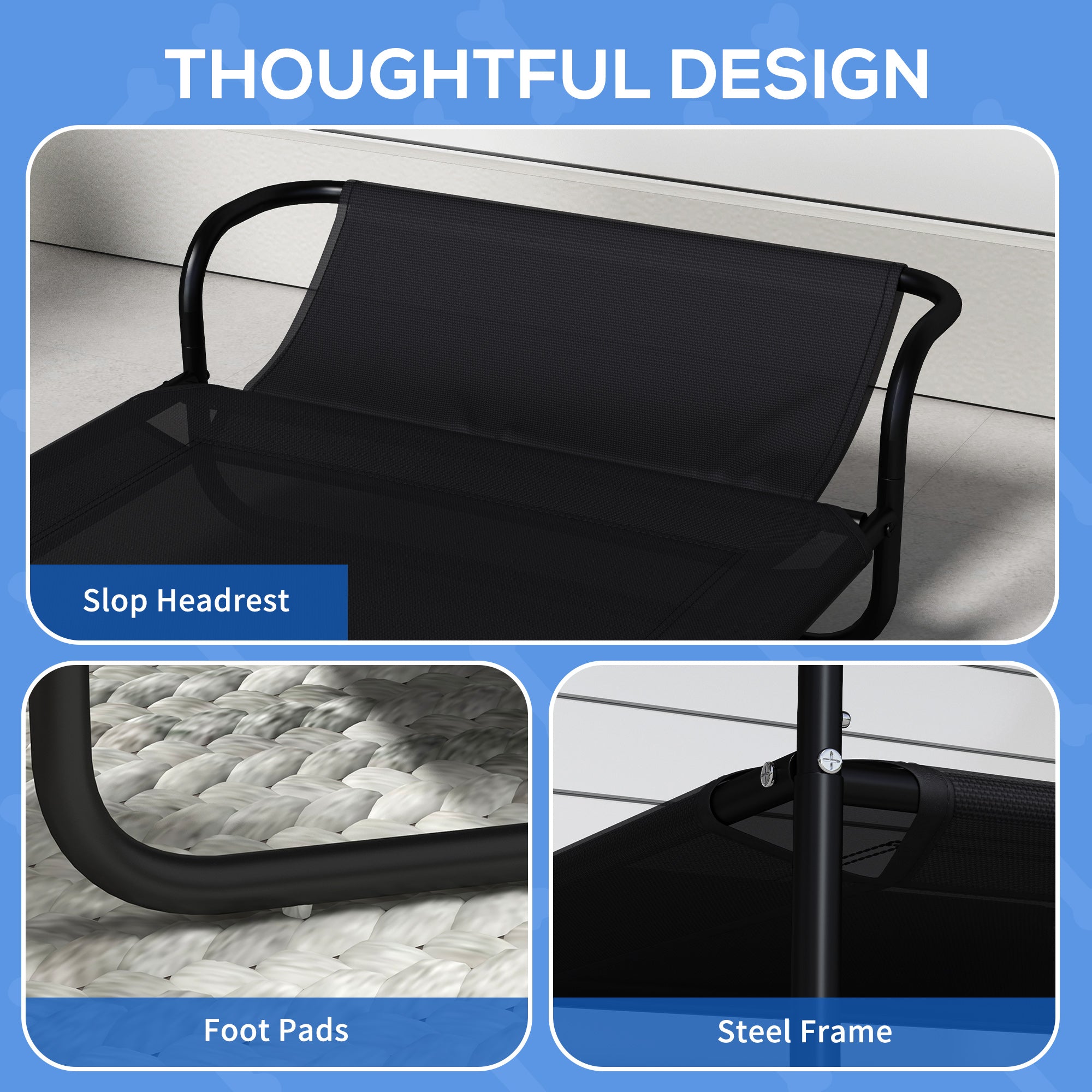 PawHut Cooling Raised Dog Bed, Elevated Pet Bed with Slope Headrest, Washable Breathable Mesh, Foot Pads, for Indoor and Outdoor Use, Small Dogs, 80 x 59 x 26cm