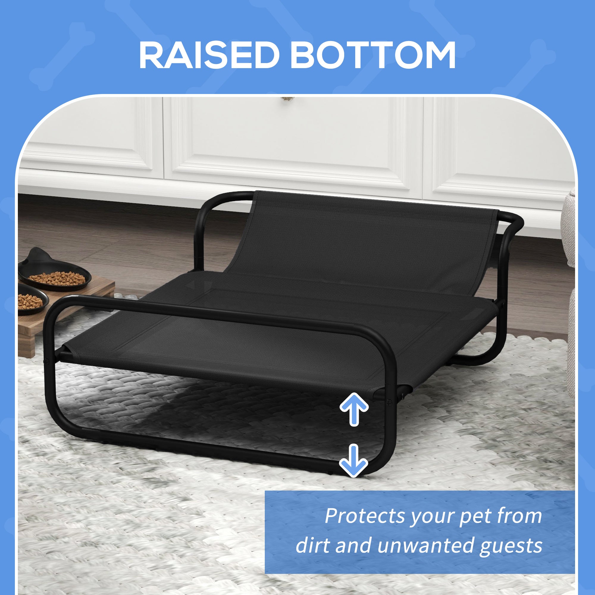 PawHut Cooling Raised Dog Bed, Elevated Pet Bed with Slope Headrest, Washable Breathable Mesh, Foot Pads, for Indoor and Outdoor Use, Small Dogs, 80 x 59 x 26cm