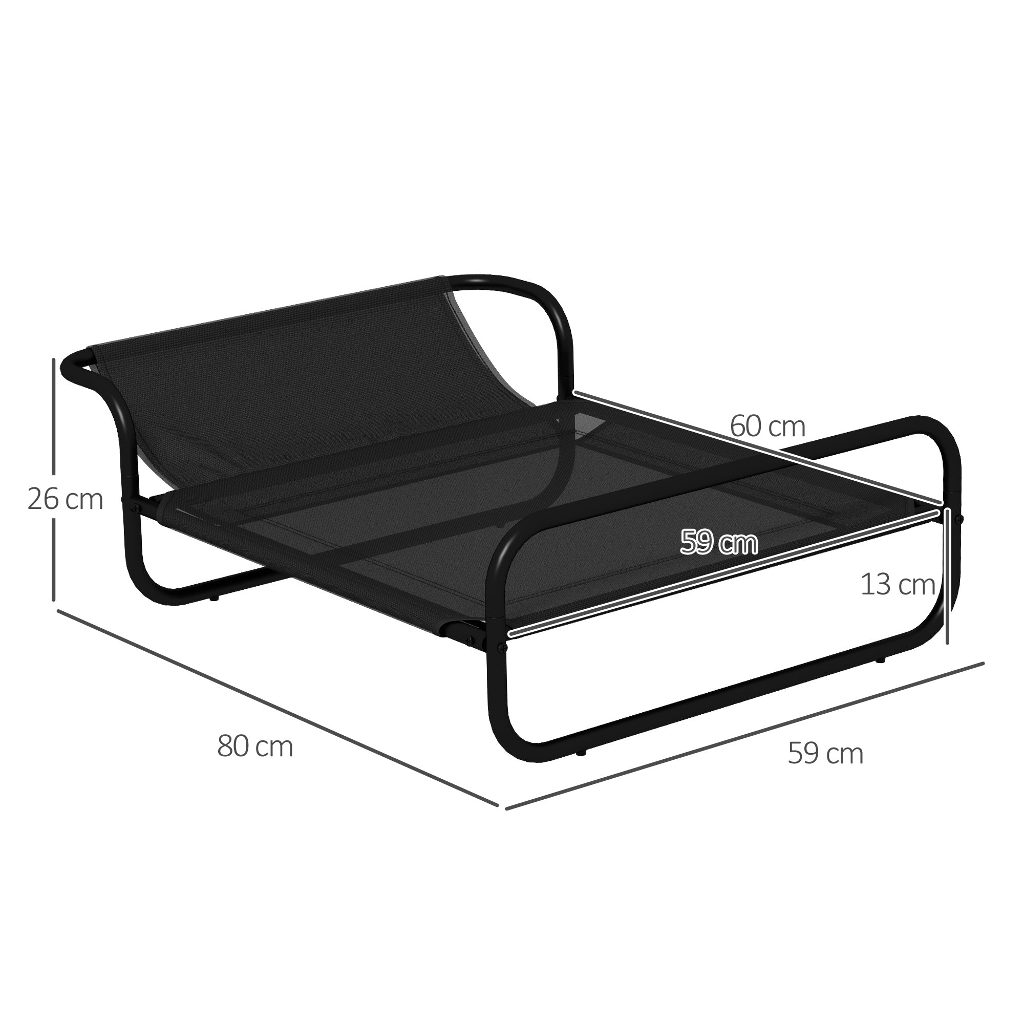 PawHut Cooling Raised Dog Bed, Elevated Pet Bed with Slope Headrest, Washable Breathable Mesh, Foot Pads, for Indoor and Outdoor Use, Small Dogs, 80 x 59 x 26cm
