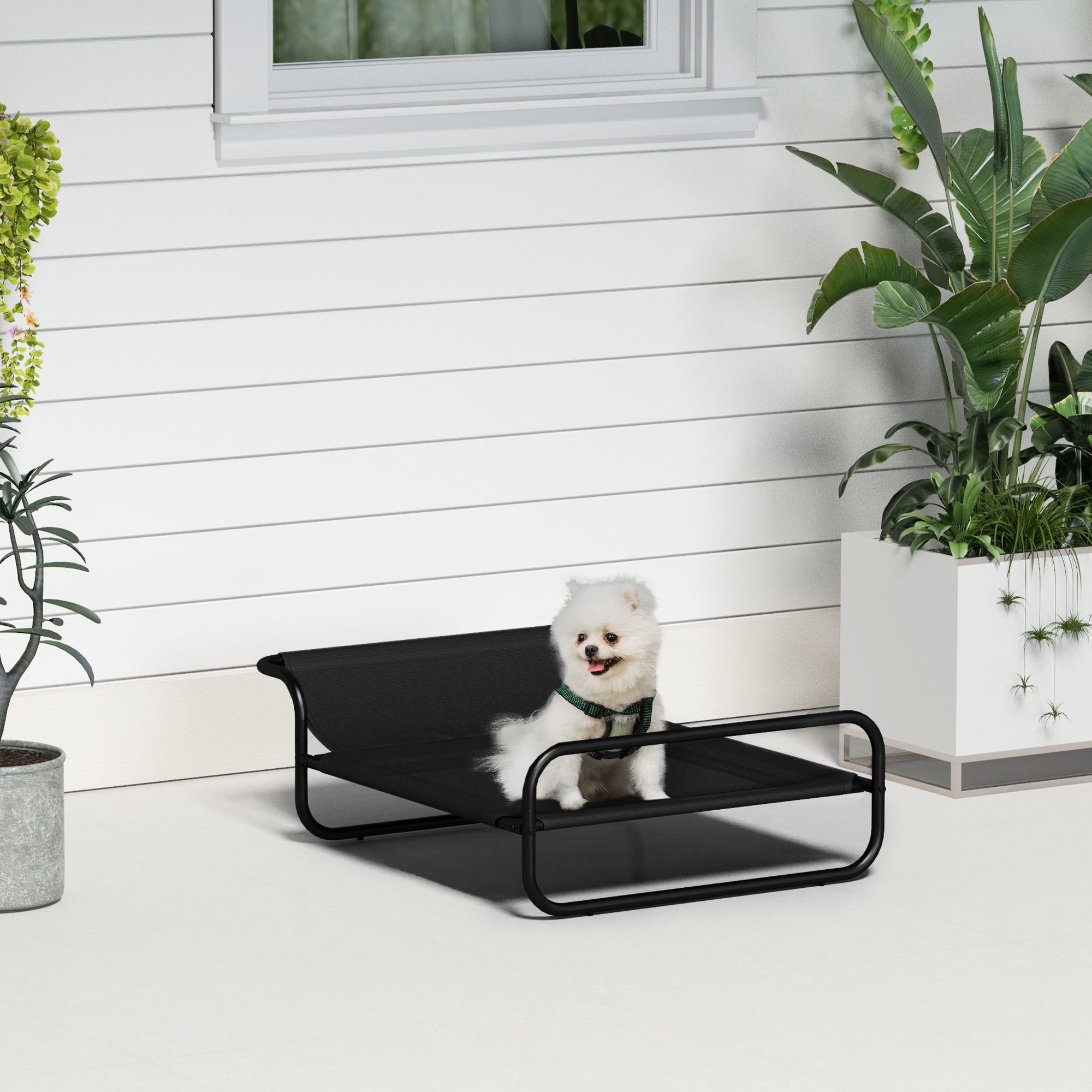 PawHut Cooling Raised Dog Bed, Elevated Pet Bed with Slope Headrest, Washable Breathable Mesh, Foot Pads, for Indoor and Outdoor Use, Small Dogs, 80 x 59 x 26cm