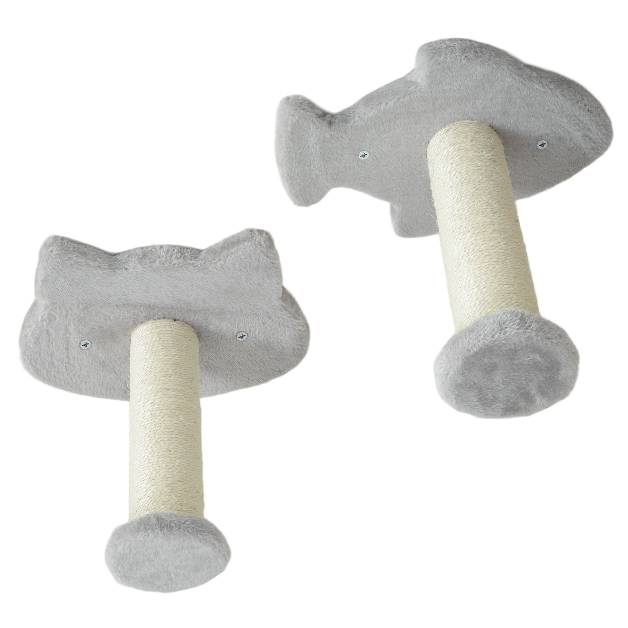 PawHut Cat Wall Shelves, 4 Piece Wall-Mounted Cat Tree with Steps, Ladder, Jumping Platforms, Scratching Posts, Toy Ball, Cat Wall Furniture for Indoor Cats, Light Grey