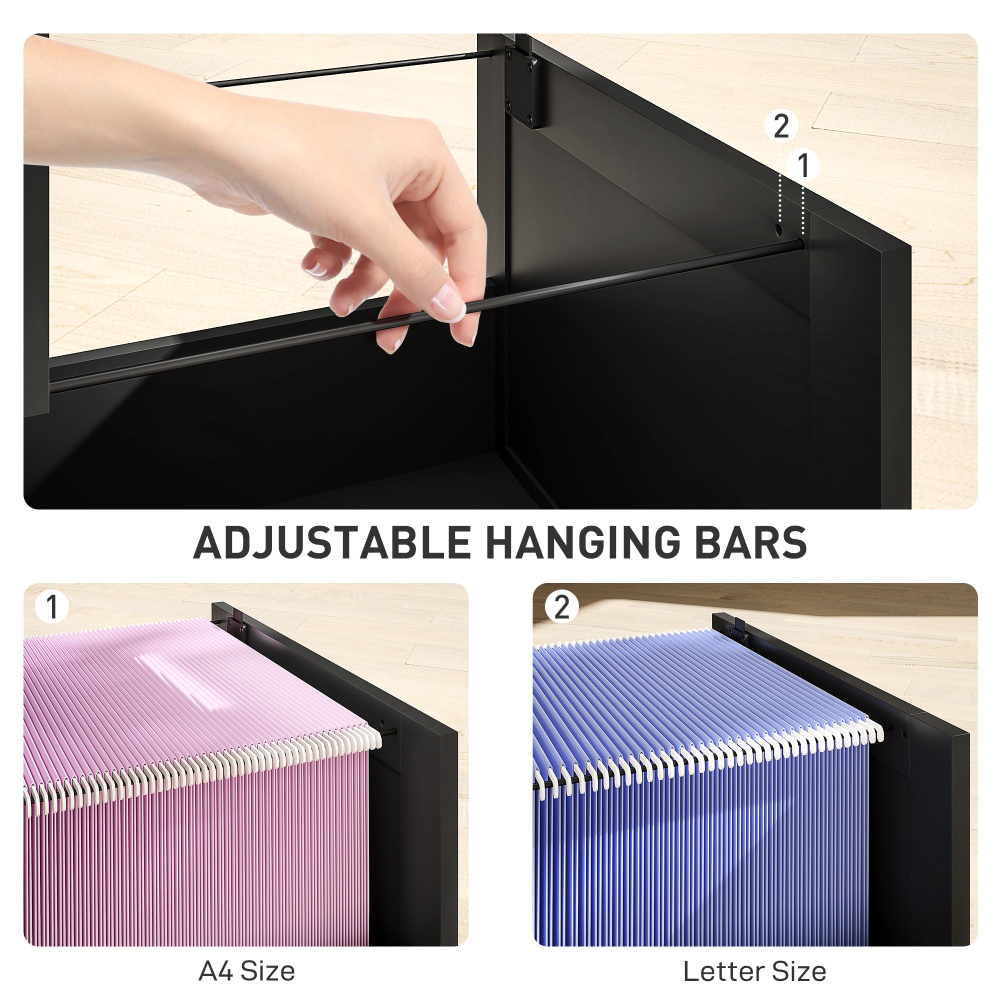 HOMCOM 3 Drawer File Cabinet with Lock, Vertical Filing Cabinet with Adjustable Hanging Bars for A4 and Letter Size File Folders, Printer Stand with Storage, Black