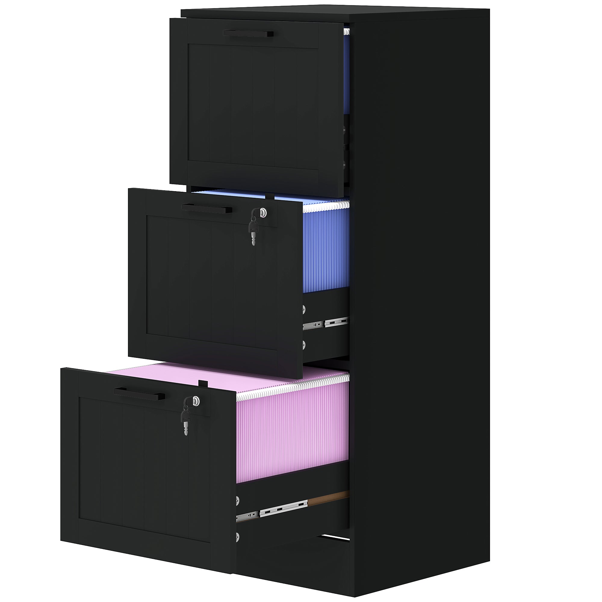 HOMCOM 3 Drawer File Cabinet with Lock, Vertical Filing Cabinet with Adjustable Hanging Bars for A4 and Letter Size File Folders, Printer Stand with Storage, Black