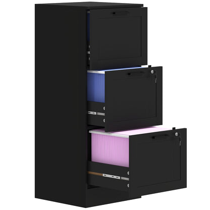 HOMCOM 3 Drawer File Cabinet with Lock, Vertical Filing Cabinet with Adjustable Hanging Bars for A4 and Letter Size File Folders, Printer Stand with Storage, Black