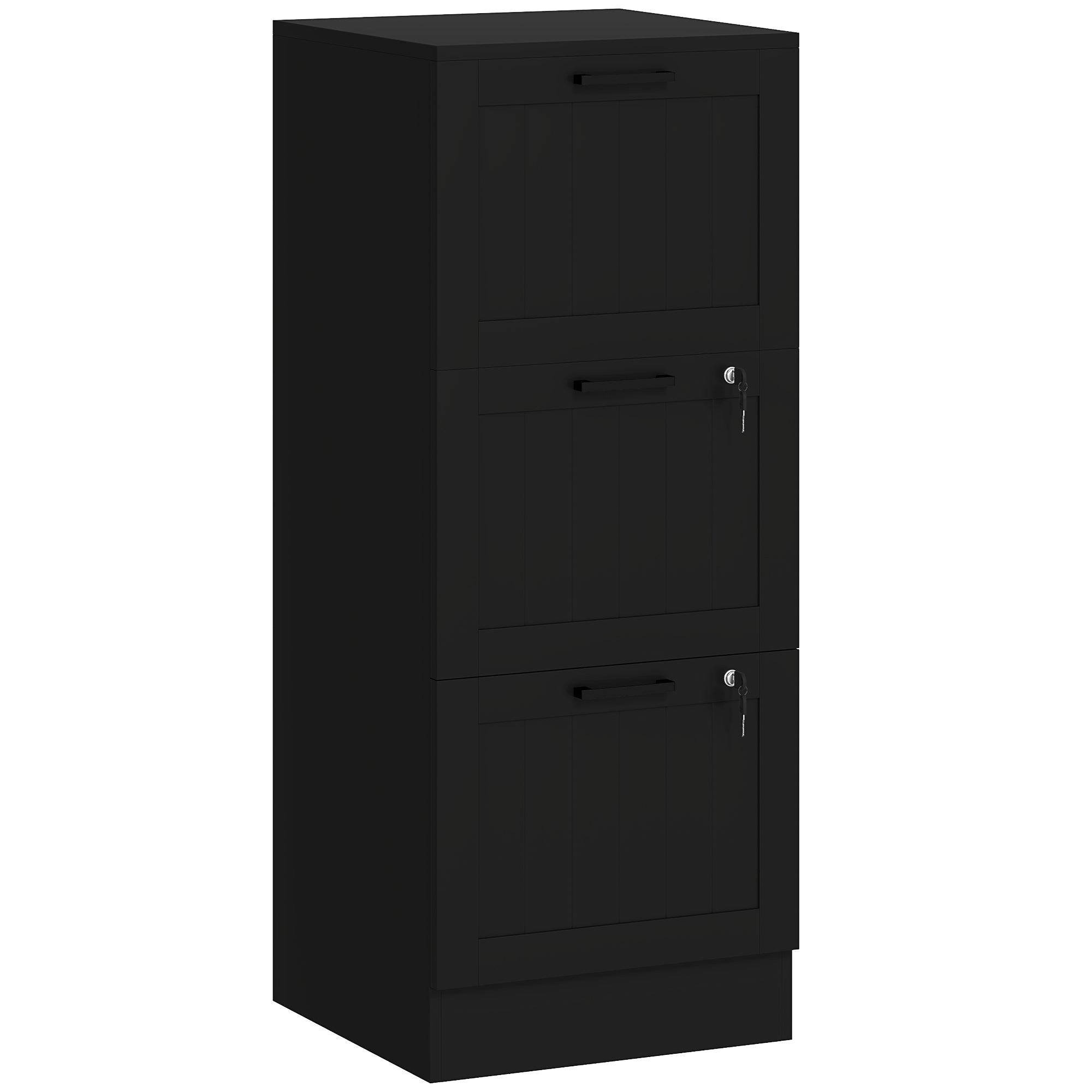 HOMCOM 3 Drawer File Cabinet with Lock, Vertical Filing Cabinet with Adjustable Hanging Bars for A4 and Letter Size File Folders, Printer Stand with Storage, Black