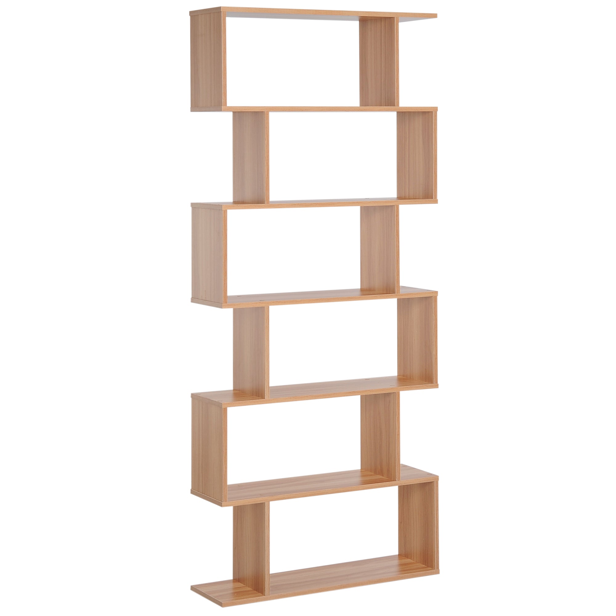HOMCOM 76" 6-Tier Geometric Wooden Bookcase S Shaped Storage Display Bookshelf Modern shelf Open Concept Living Room Home Office Furniture, Maple