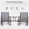 Outsunny Patio Double Glider Chair with Glass Top Center Table, Outdoor Glider Chair with High Back,  Sling Fabric for Garden, Bench, Grey