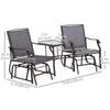 Outsunny Patio Double Glider Chair with Glass Top Center Table, Outdoor Glider Chair with High Back,  Sling Fabric for Garden, Bench, Grey