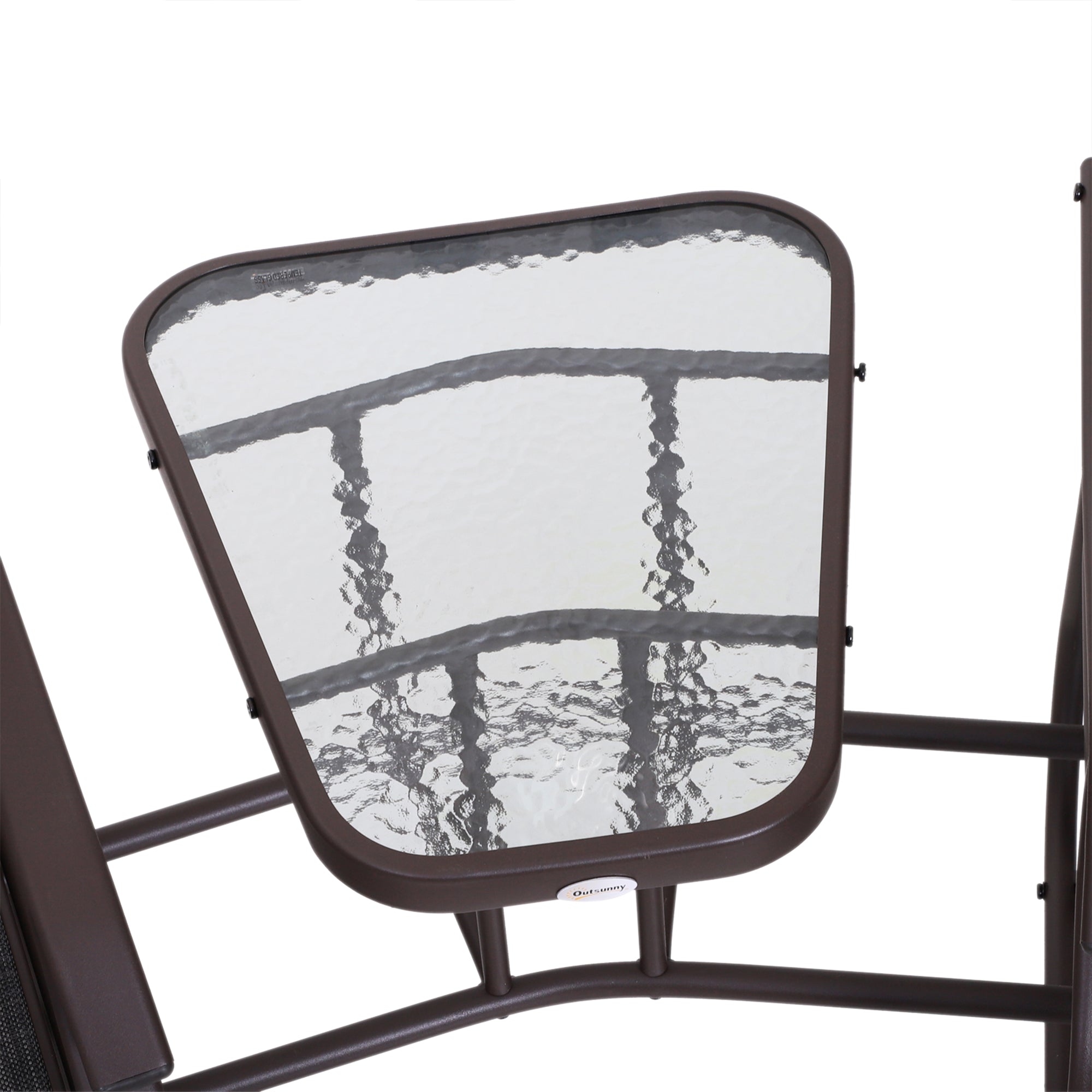 Outsunny Patio Double Glider Chair with Glass Top Center Table, Outdoor Glider Chair with High Back,  Sling Fabric for Garden, Bench, Grey