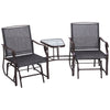 Outsunny Patio Double Glider Chair with Glass Top Center Table, Outdoor Glider Chair with High Back,  Sling Fabric for Garden, Bench, Grey