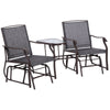 Outsunny Patio Double Glider Chair with Glass Top Center Table, Outdoor Glider Chair with High Back,  Sling Fabric for Garden, Bench, Grey