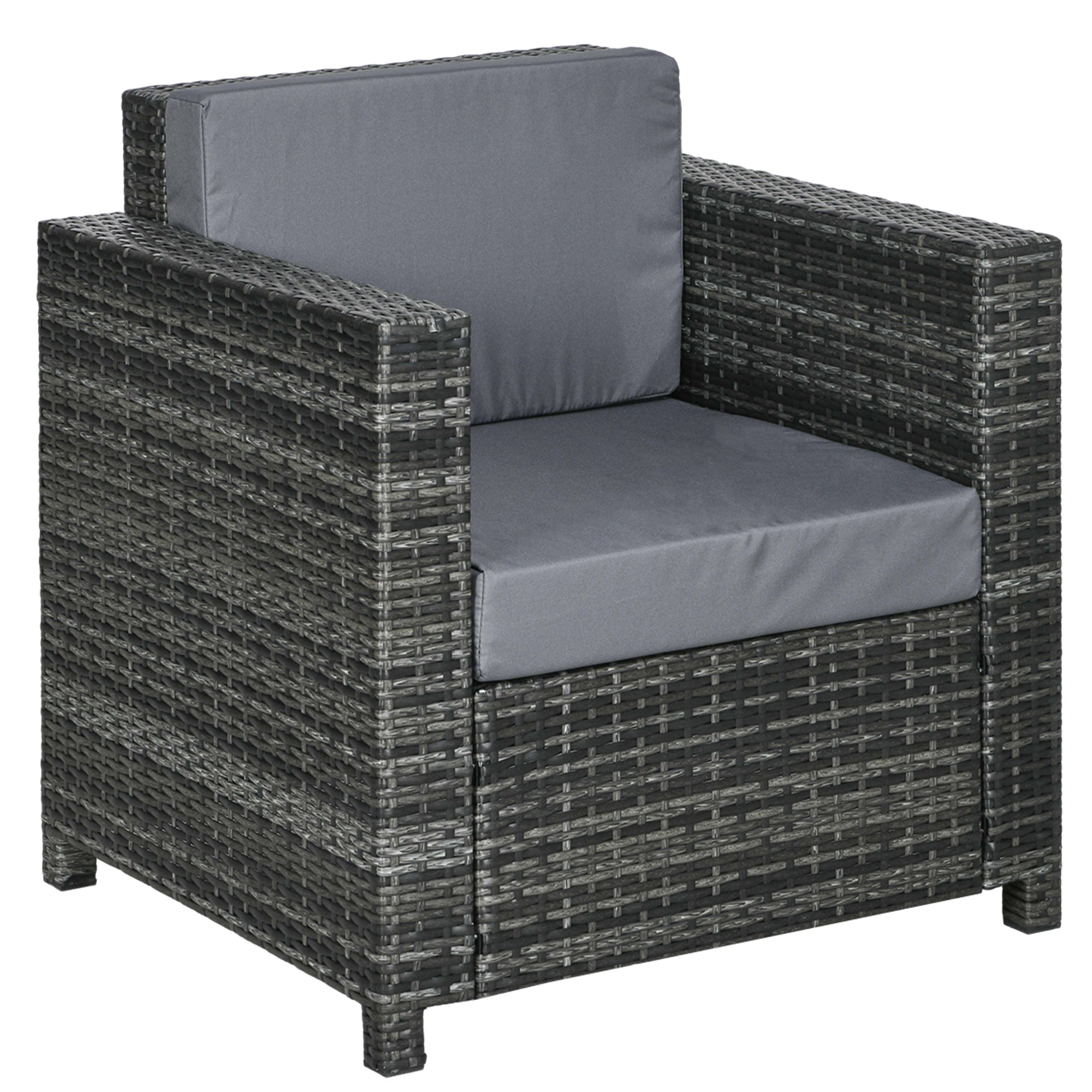 Outsunny Patio Rattan Single Sofa, Outdoor Wicker Armchair with Cushions for Garden, Balcony, Porch, Grey