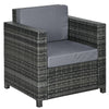 Outsunny Patio Rattan Single Sofa, Outdoor Wicker Armchair with Cushions for Garden, Balcony, Porch, Grey