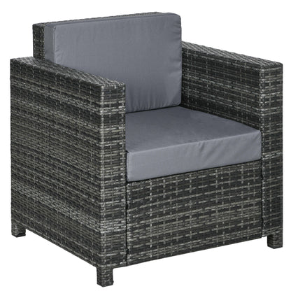 Outsunny Patio Rattan Single Sofa, Outdoor Wicker Armchair with Cushions for Garden, Balcony, Porch, Grey