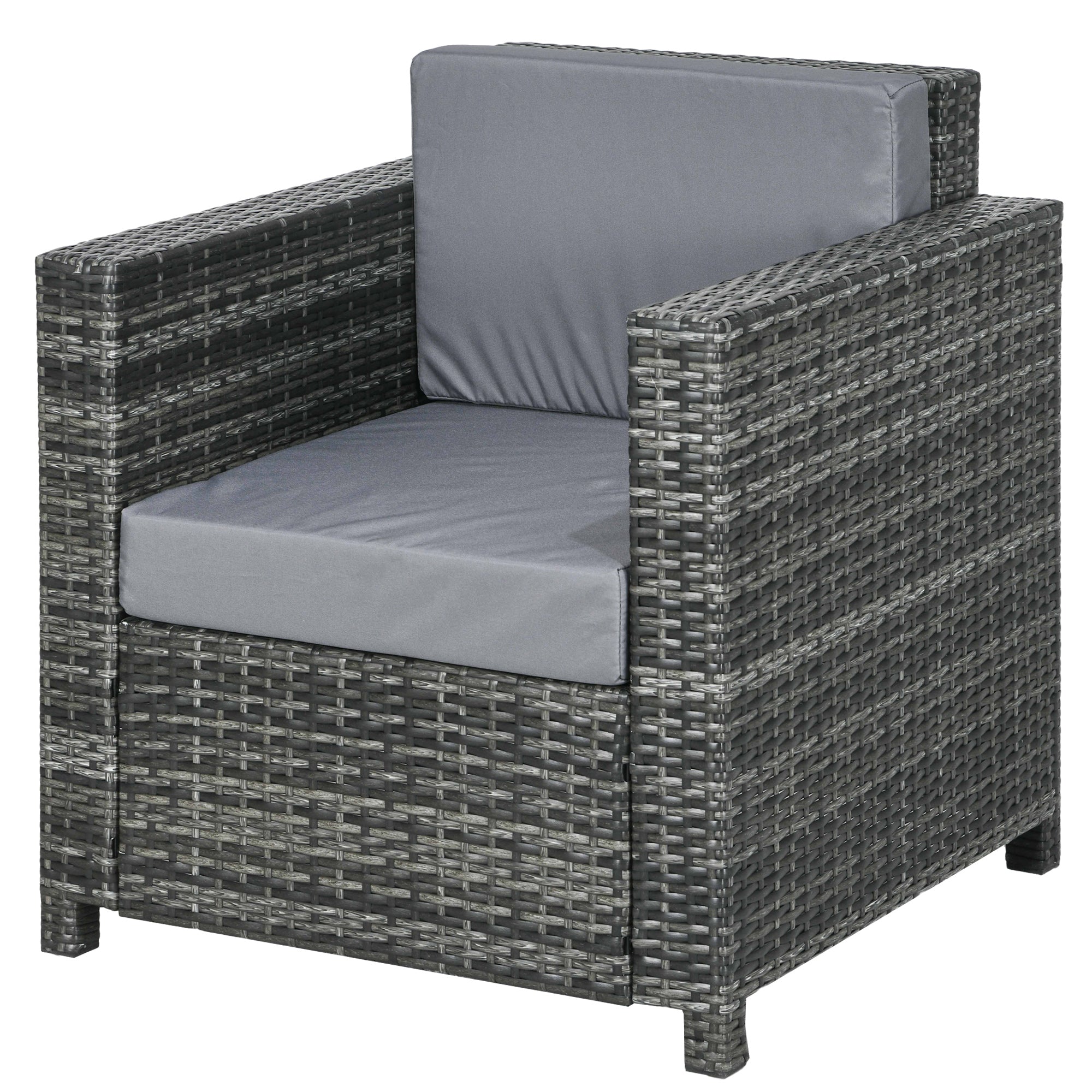 Outsunny Patio Rattan Single Sofa, Outdoor Wicker Armchair with Cushions for Garden, Balcony, Porch, Grey