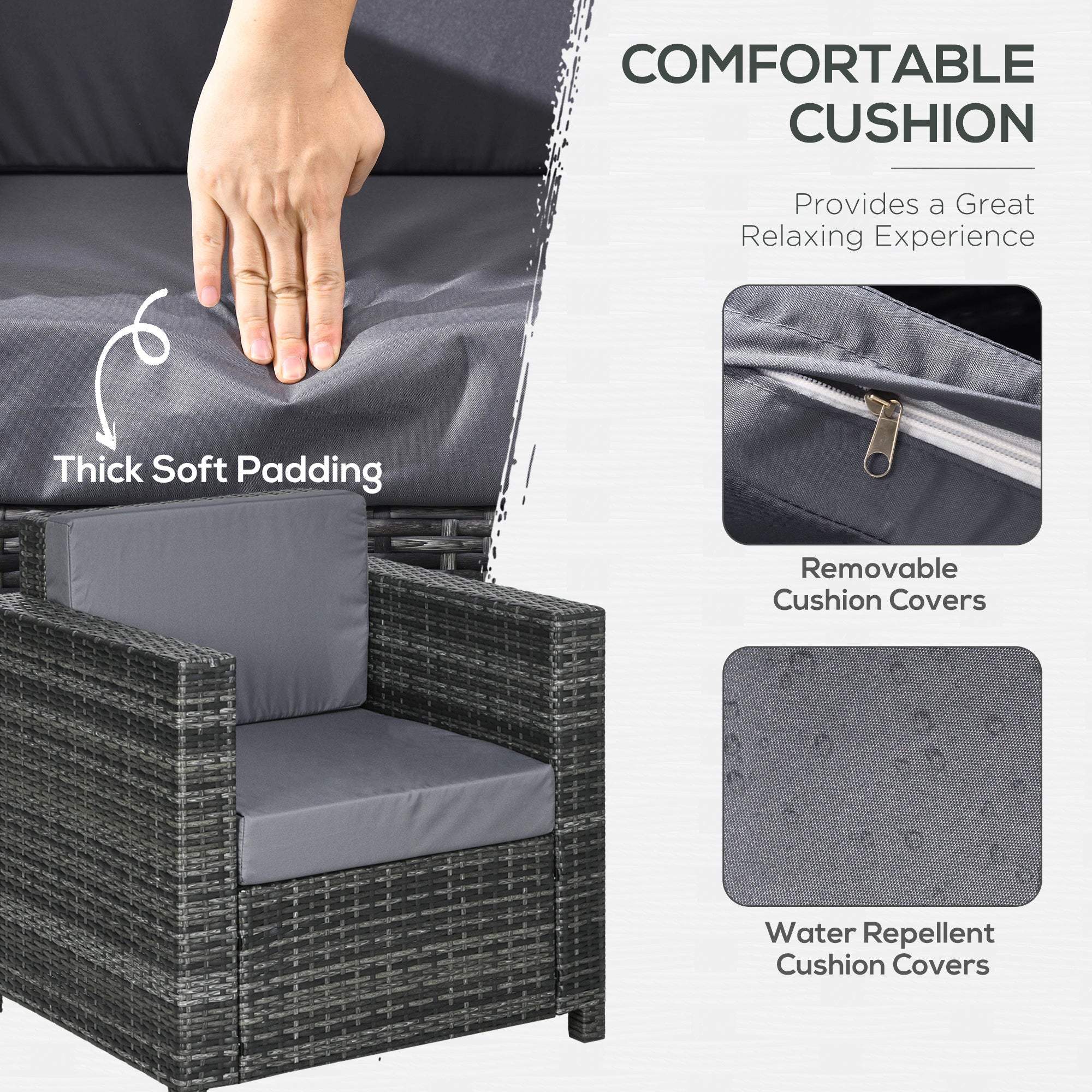 Outsunny Patio Rattan Single Sofa, Outdoor Wicker Armchair with Cushions for Garden, Balcony, Porch, Grey