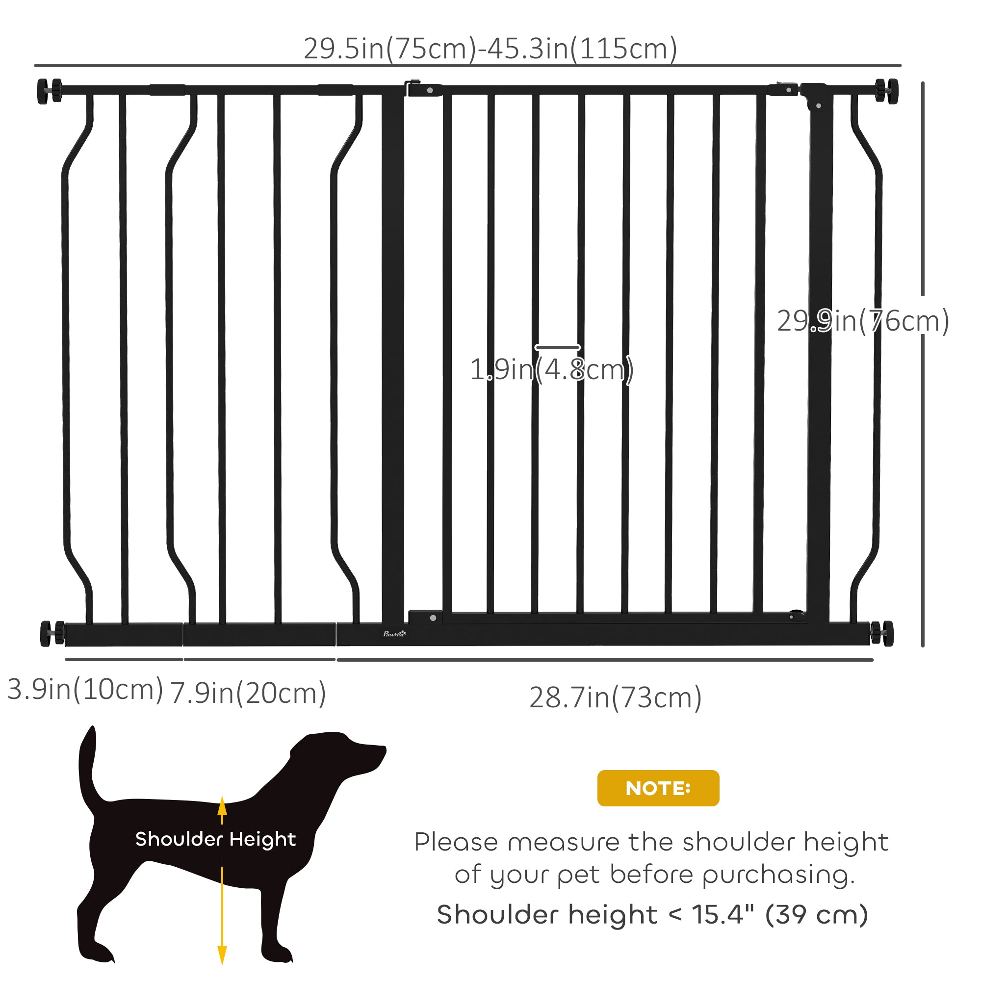 PawHut 30"- 45" Extra Wide Dog Gate with Door, Double Locking System, Easy Install Pet Gate for Stairs, Hallways, and Doorways, Black