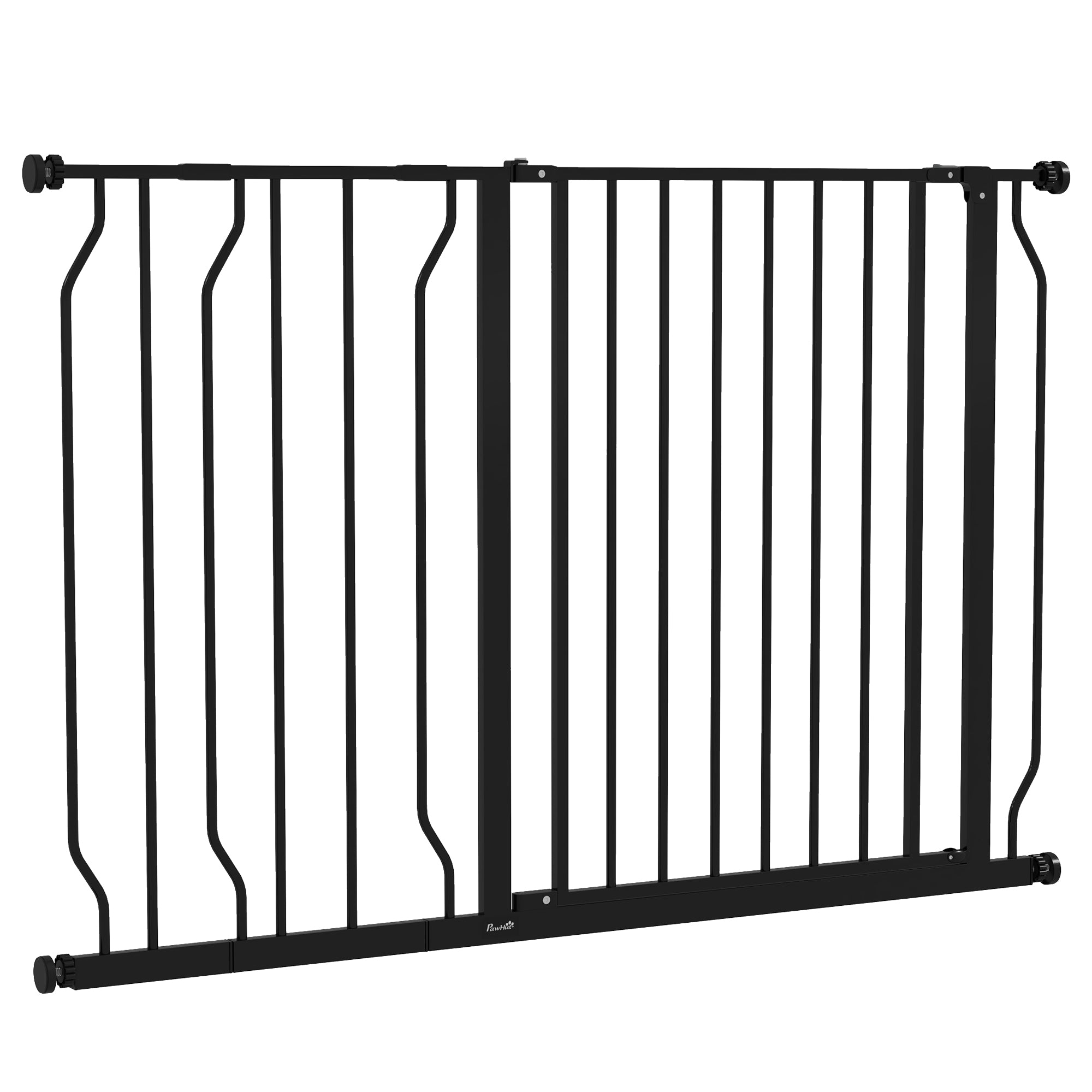 PawHut Dog Gate Wide Stair Gate w/ Door Pressure Fit Pets Barrier for Doorway, Hallway, 76H x 75-115W cm - Black