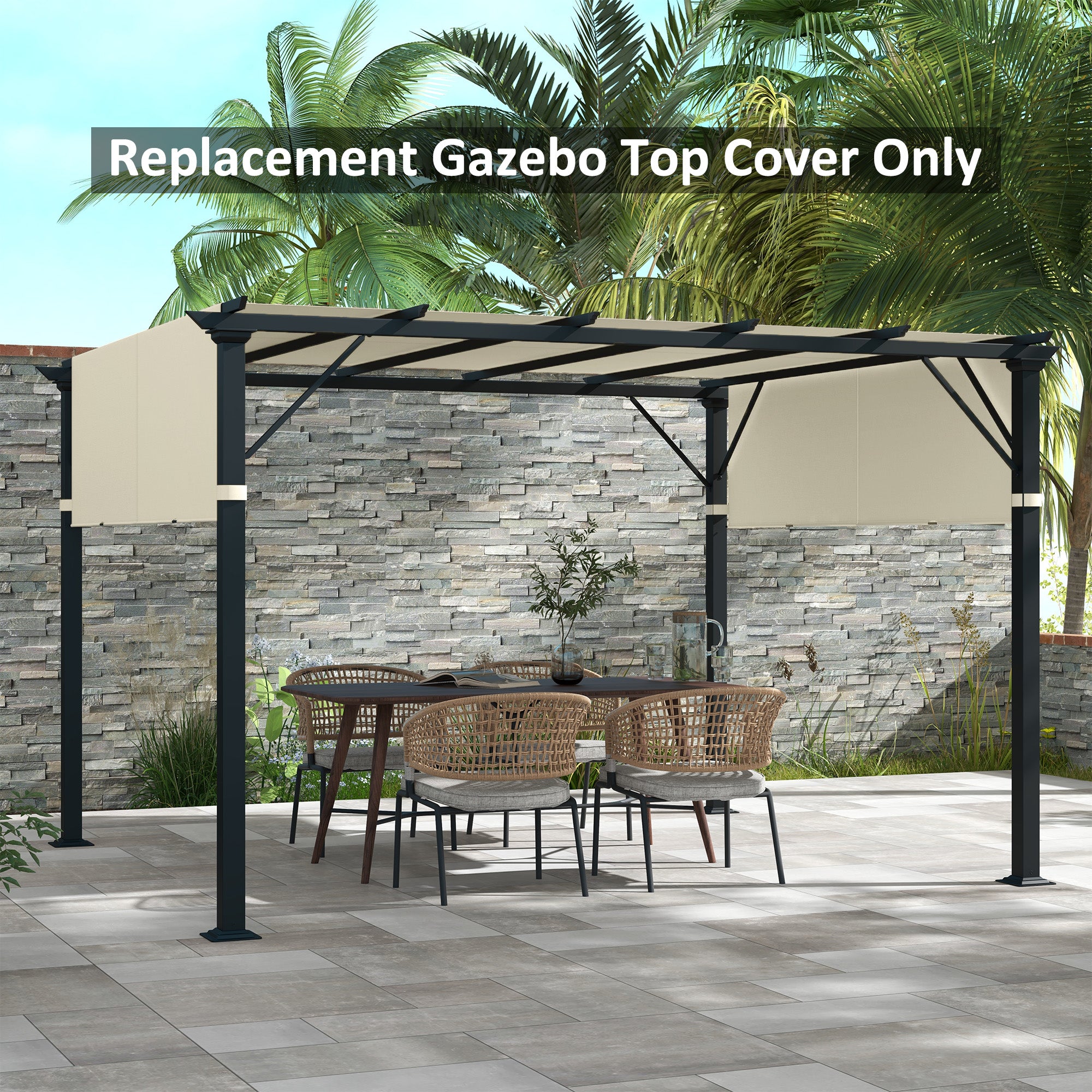 Outsunny 2 Pcs 16 x 4ft Pergola Canopy Replacement, UV Protection Pergola Shade Cover, Easy to Install, for 10 x 10ft Pergola, Cream White