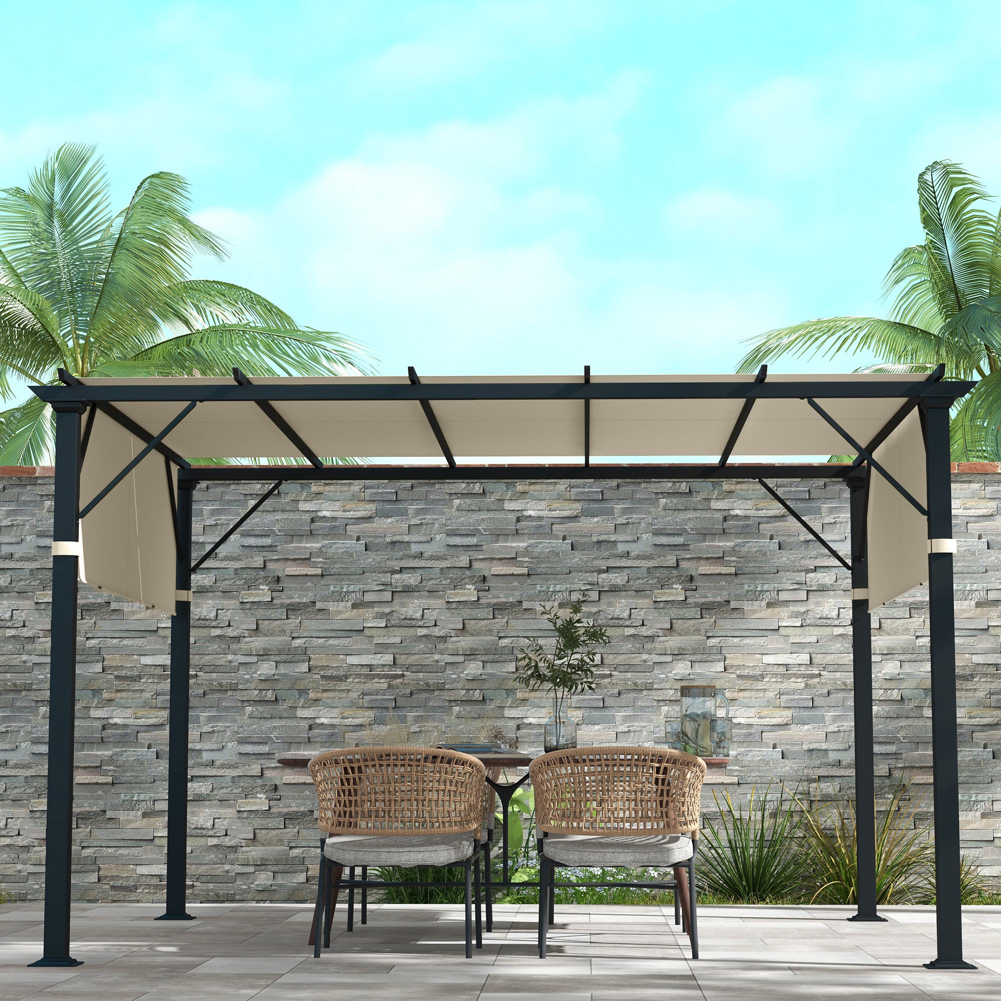 Outsunny 2 Pcs 16 x 4ft Pergola Canopy Replacement, UV Protection Pergola Shade Cover, Easy to Install, for 10 x 10ft Pergola, Cream White