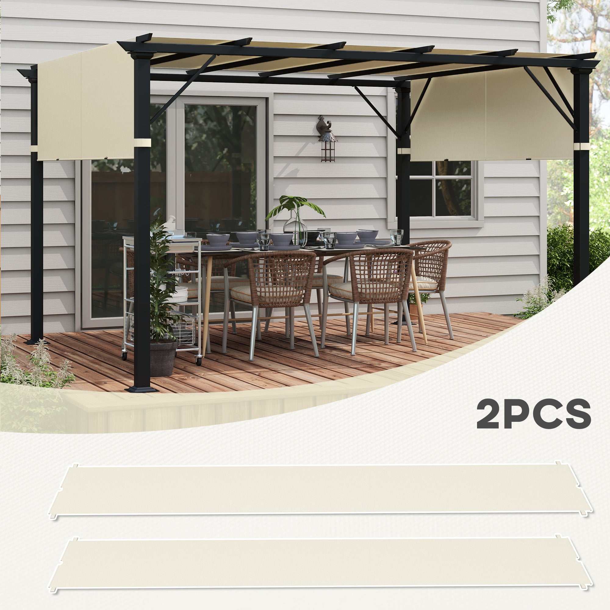 Outsunny 2 Pcs 16 x 4ft Pergola Canopy Replacement, UV Protection Pergola Shade Cover, Easy to Install, for 10 x 10ft Pergola, Cream White