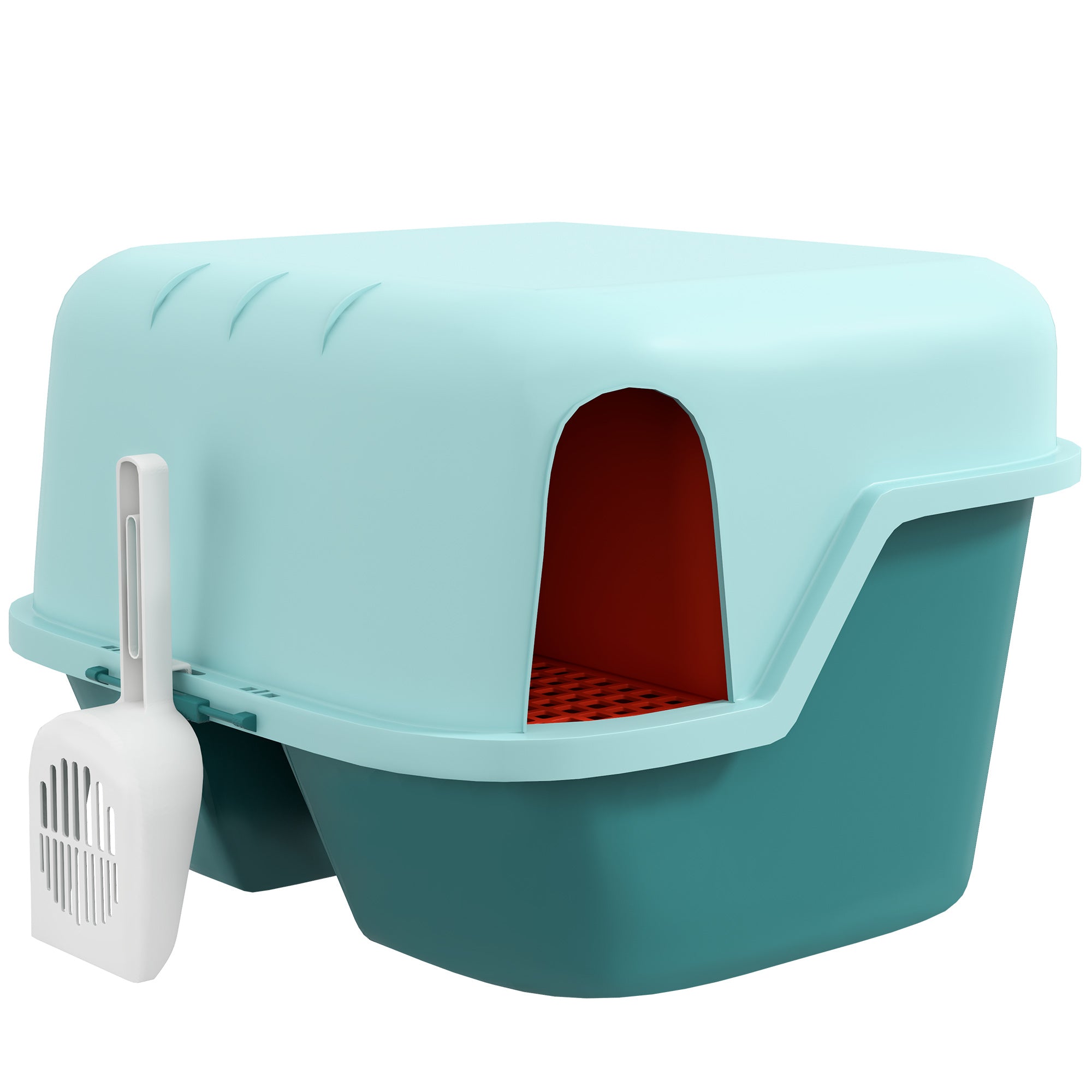 PawHut Cat Litter Box, Covered Litter Box with Lid, Scoop, Easy to Clean & Lockable Openable Cover, Kitty Litter Box for Indoor Cats, Green