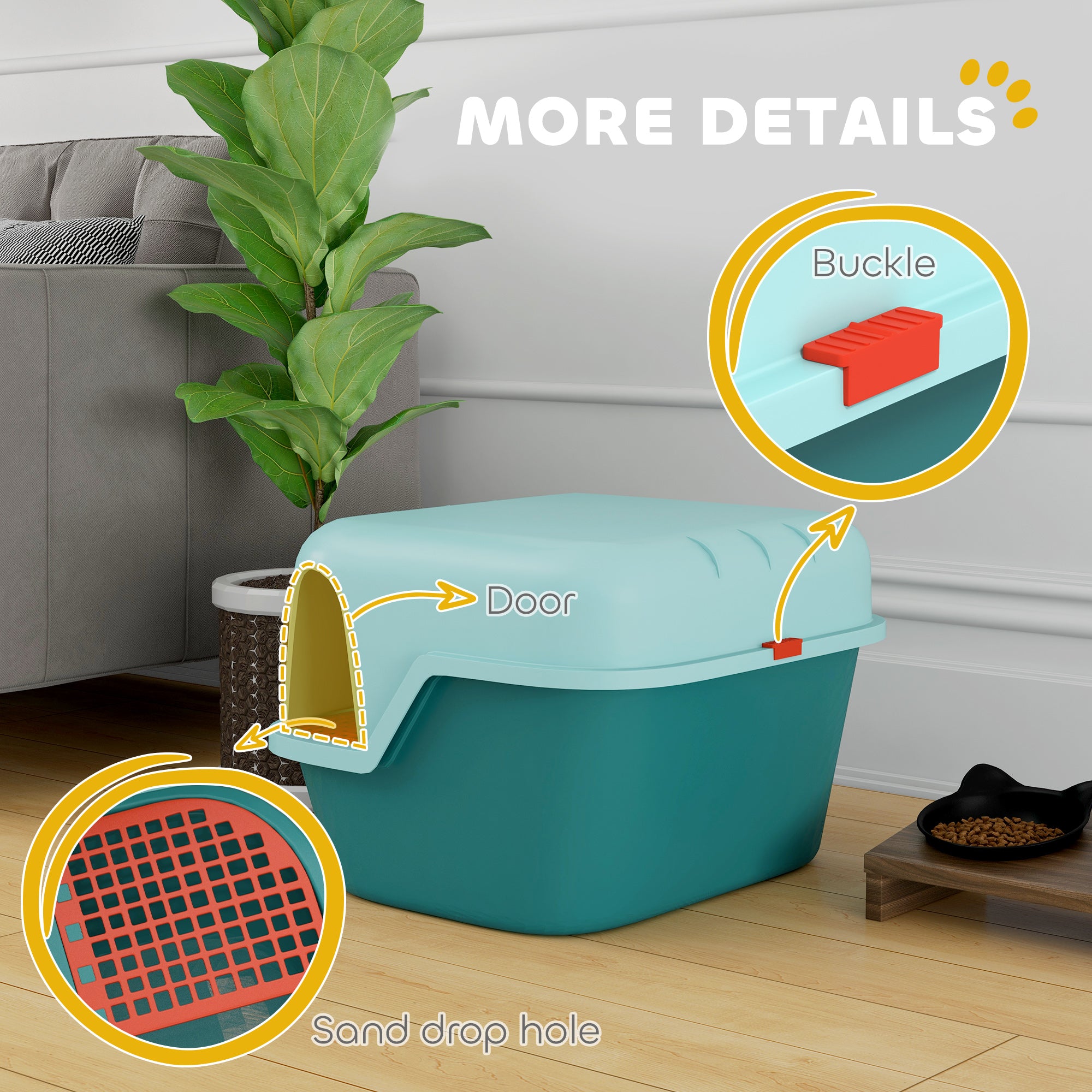 PawHut Cat Litter Box, Covered Litter Box with Lid, Scoop, Easy to Clean & Lockable Openable Cover, Kitty Litter Box for Indoor Cats, Green