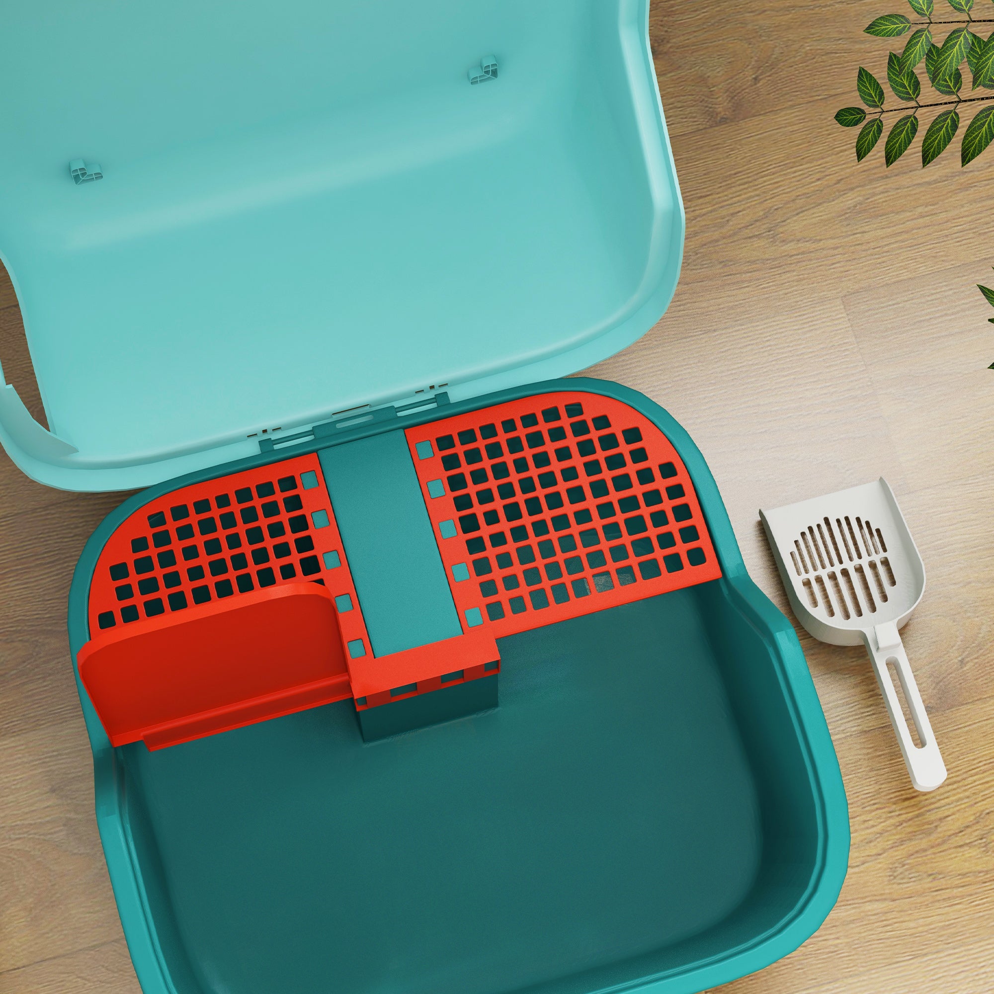PawHut Cat Litter Box, Covered Litter Box with Lid, Scoop, Easy to Clean & Lockable Openable Cover, Kitty Litter Box for Indoor Cats, Green