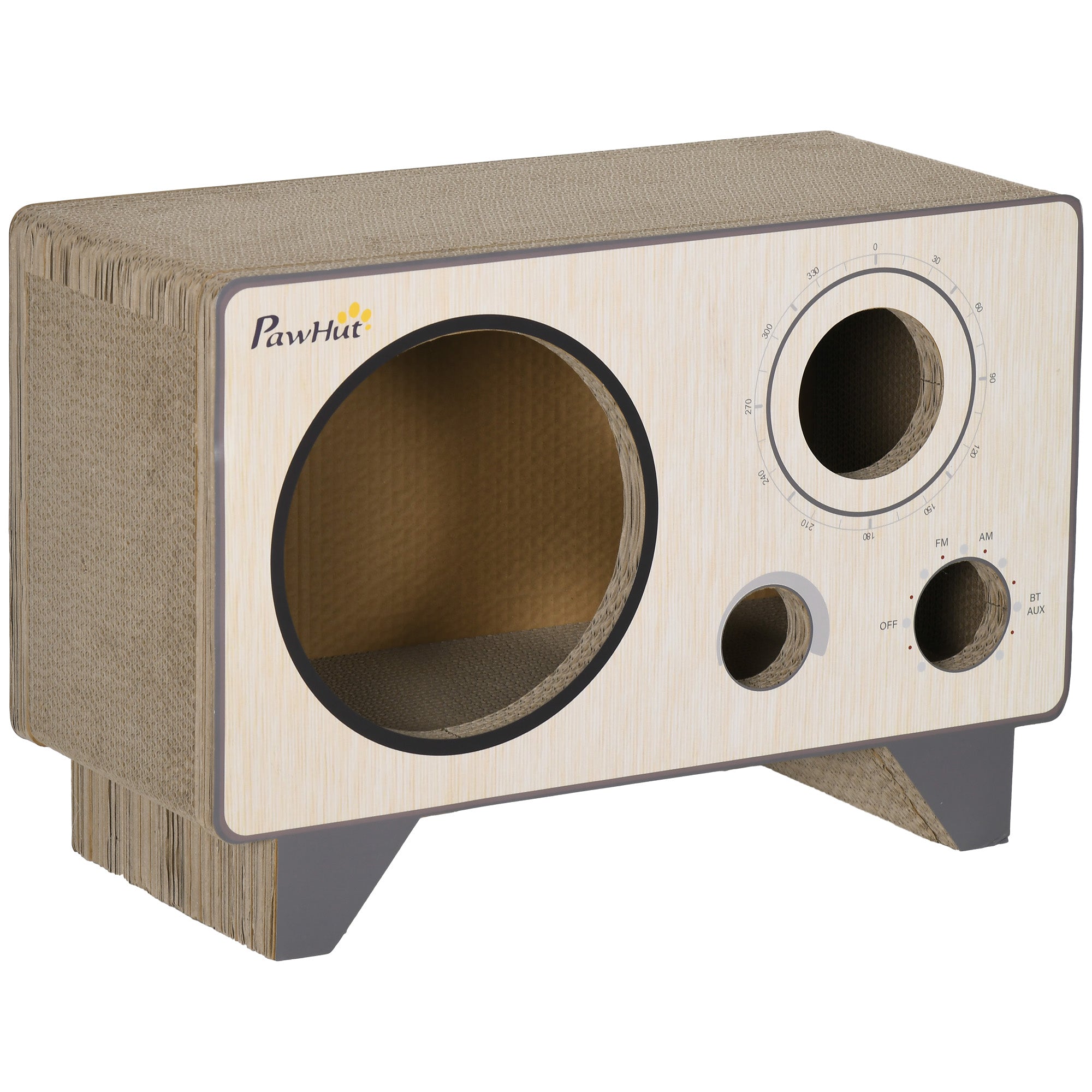 PawHut Cat Scratcher Cat Scratching Board Radio Shape with Catnip, Natural Wood Finish
