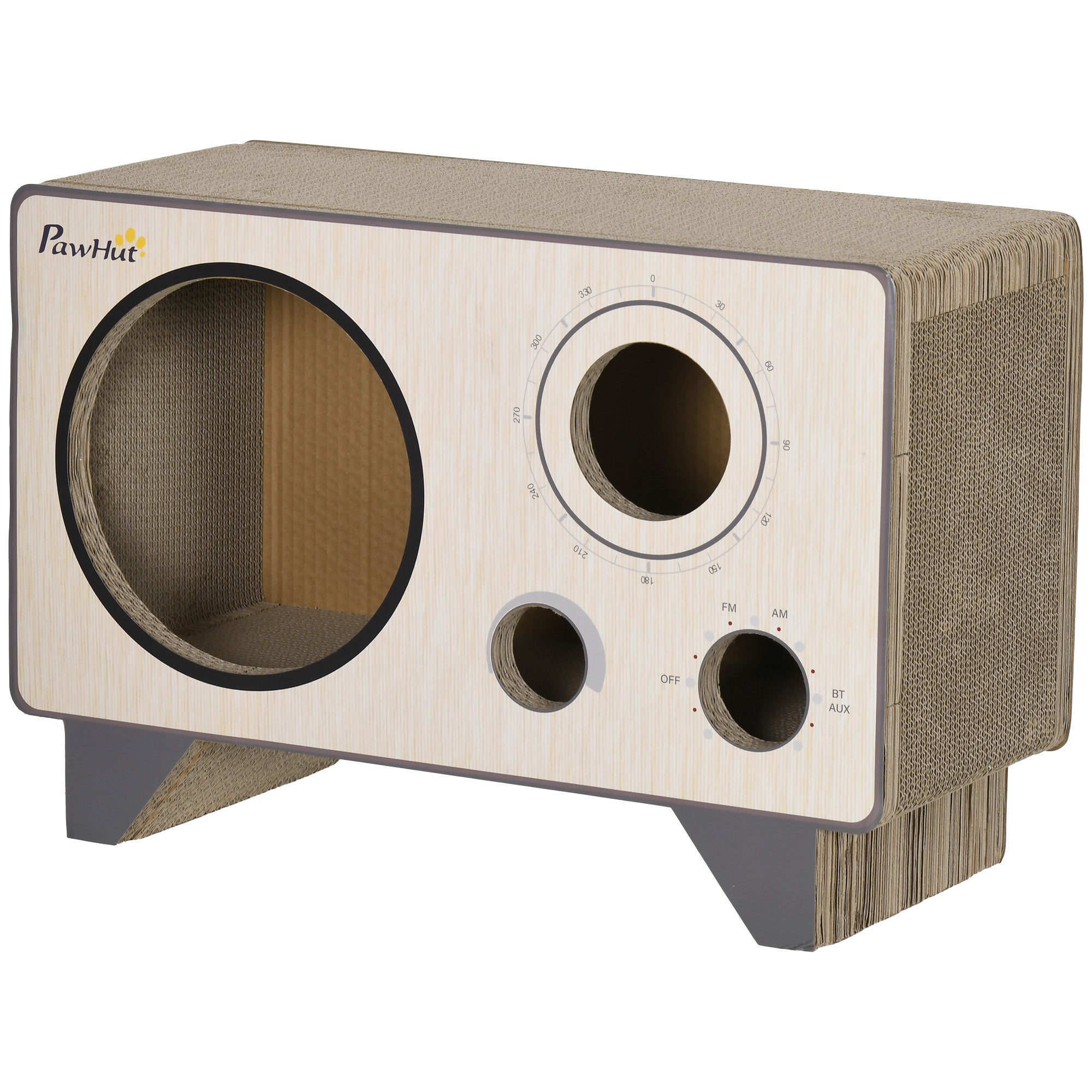 PawHut Cat Scratcher Cat Scratching Board Radio Shape with Catnip, Natural Wood Finish