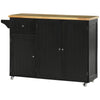 HOMCOM Rolling Kitchen Island on Wheels, Kitchen Island Cart with Rubber Wood Top, Towel Rack, Storage Cabinets and Drawer, Black