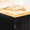 HOMCOM Rolling Kitchen Island on Wheels, Kitchen Island Cart with Rubber Wood Top, Towel Rack, Storage Cabinets and Drawer, Black