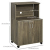 HOMCOM Microwave Cart on Wheels Utility Trolley Storage Sideboard Bookcase with 2-door Cabinet, Grey Wood Grain
