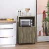 HOMCOM Microwave Cart on Wheels Utility Trolley Storage Sideboard Bookcase with 2-door Cabinet, Grey Wood Grain