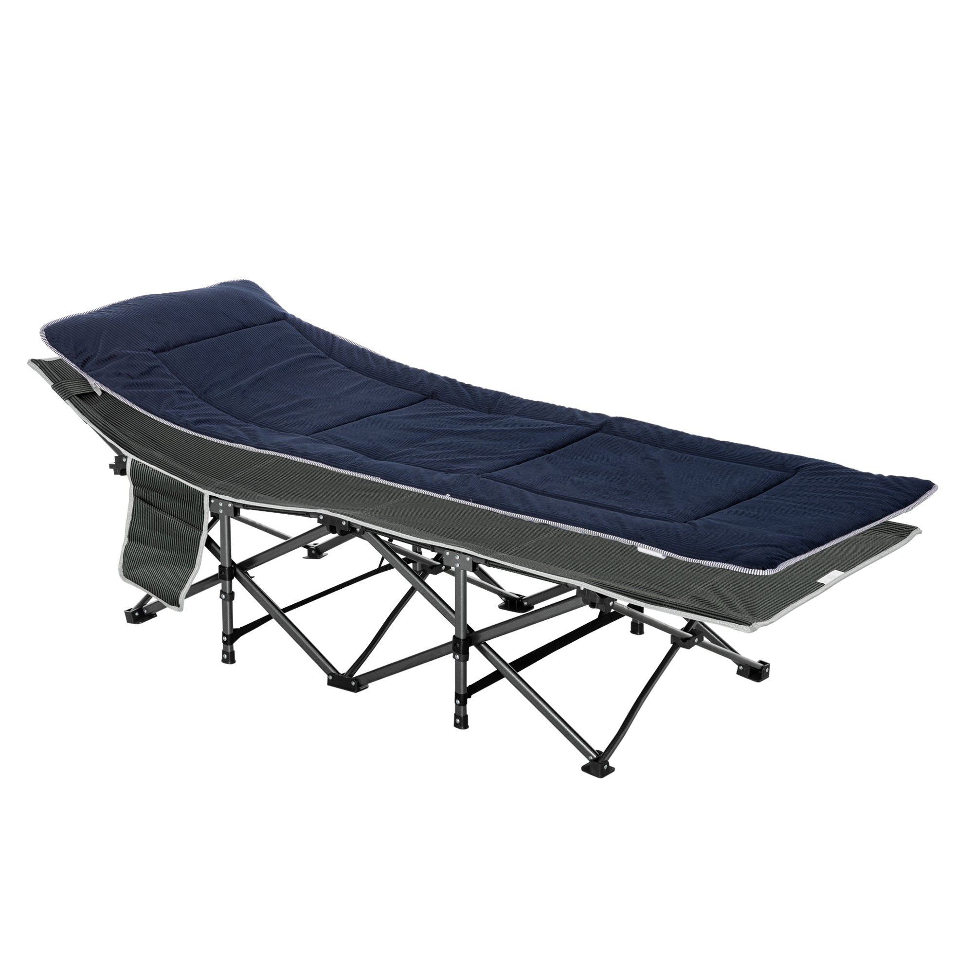 Outsunny Folding Camping Cot for Adults with Mattress & Pillow, Double Layer Oxford Heavy Duty Sleeping Cot with Carry Bag, Portable Travel Camp Cots for Indoor Outdoor, Grey&Blue