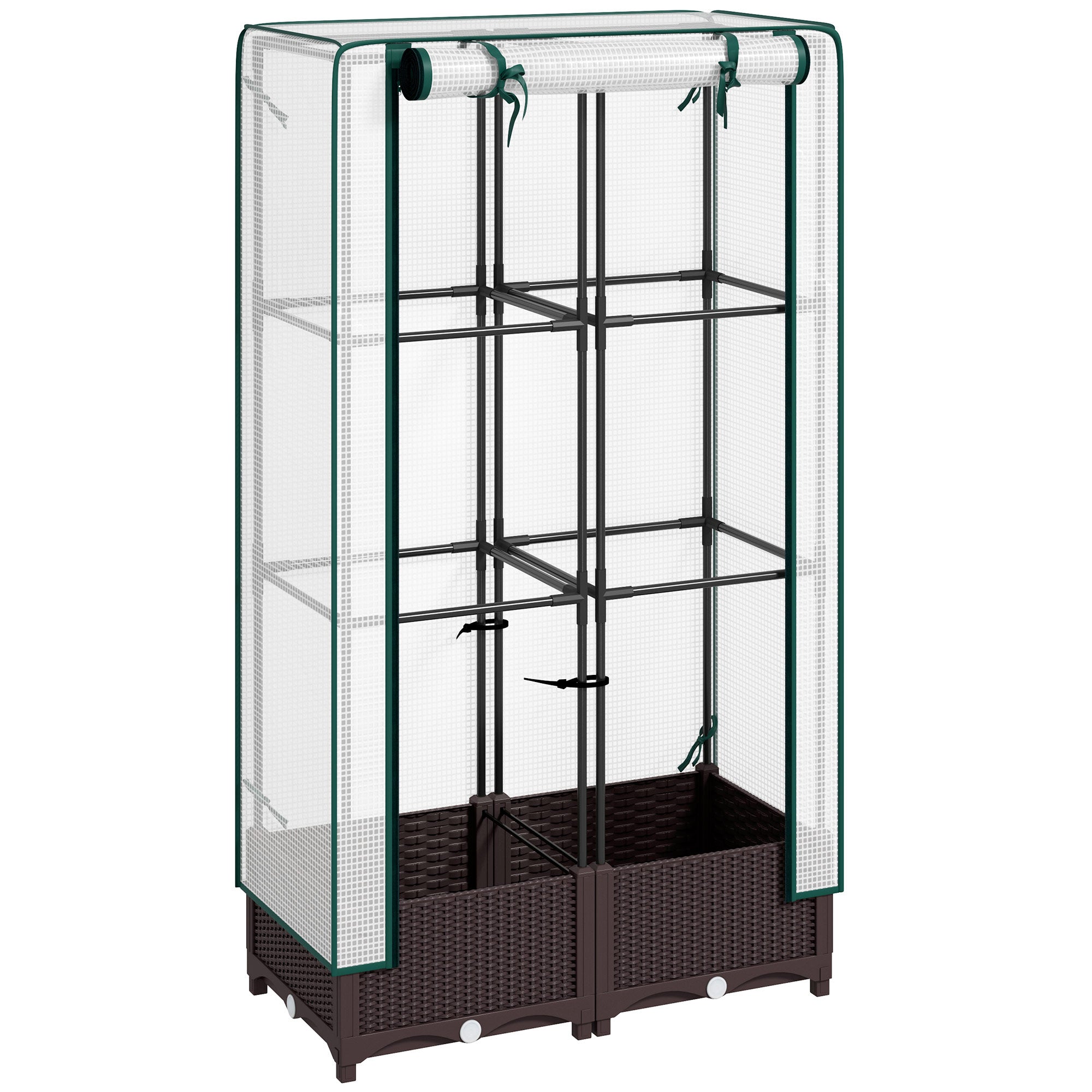 Outsunny Raised Garden Bed with Trellis, Outdoor Planter Box with PE Greenhouse Cover, Drainage Holes and Zipper Door for Patio, Backyard, Balcony, 31.5 x 15.7 x 48.8 inch, Brown