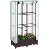 Outsunny Raised Garden Bed with Trellis, Outdoor Planter Box with PE Greenhouse Cover, Drainage Holes and Zipper Door for Patio, Backyard, Balcony, 31.5 x 15.7 x 48.8 inch, Brown