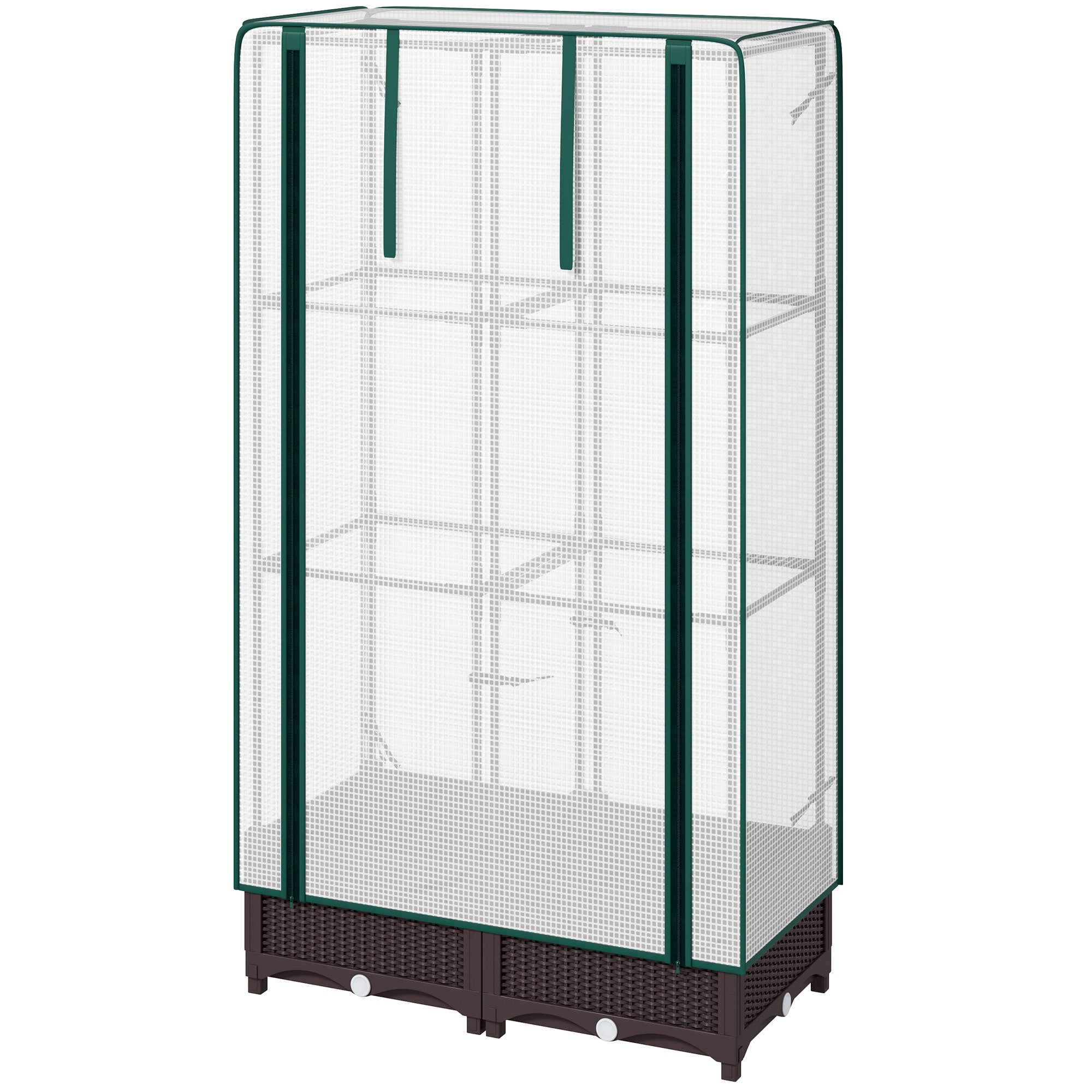 Outsunny Raised Garden Bed with Trellis, Outdoor Planter Box with PE Greenhouse Cover, Drainage Holes and Zipper Door for Patio, Backyard, Balcony, 31.5 x 15.7 x 48.8 inch, Brown