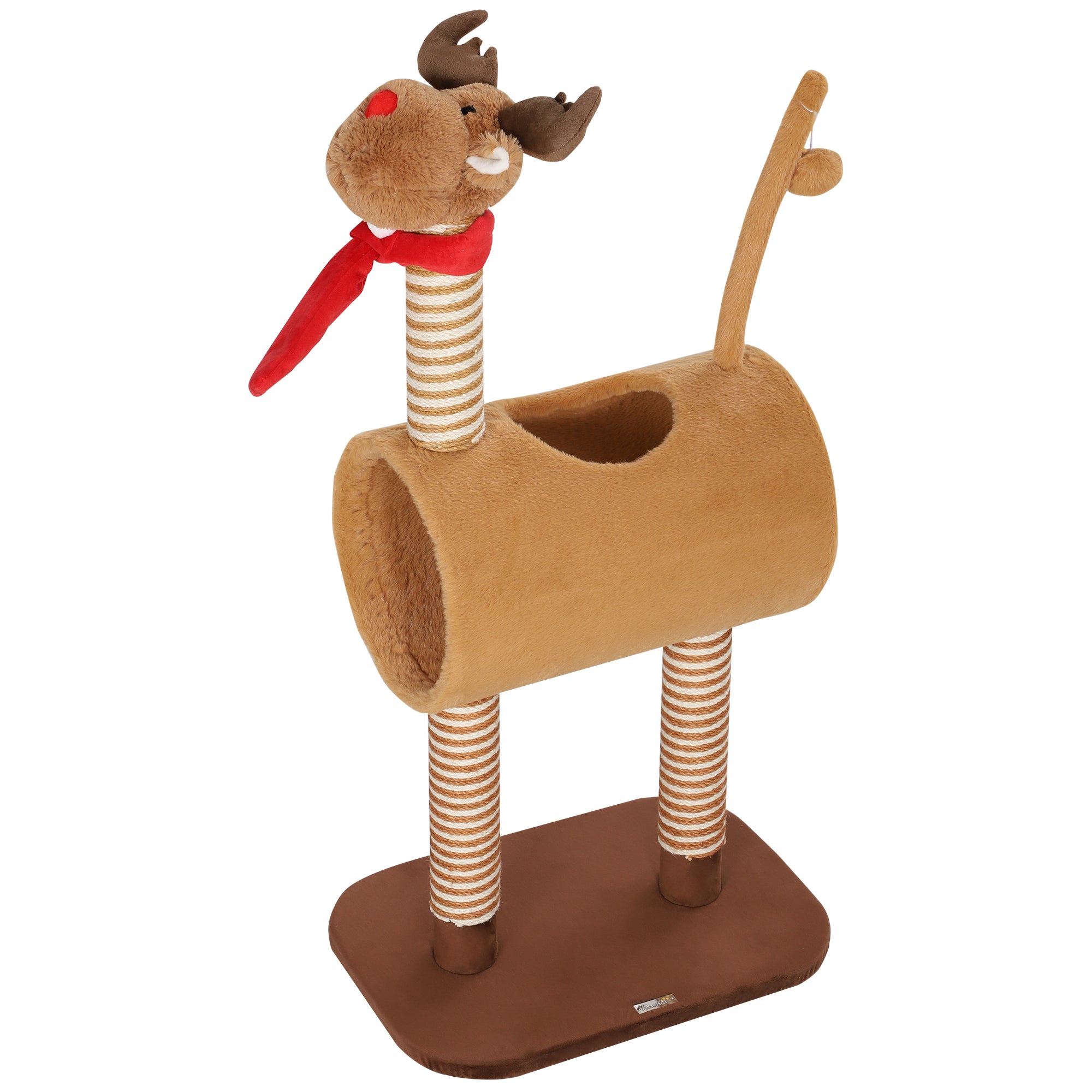 PawHut Cat Tree, 98cm Deer-Designed Cat Tower for Indoor Cats, Kittens, with Scratching Posts, Toy Ball, Tunnel, Brown