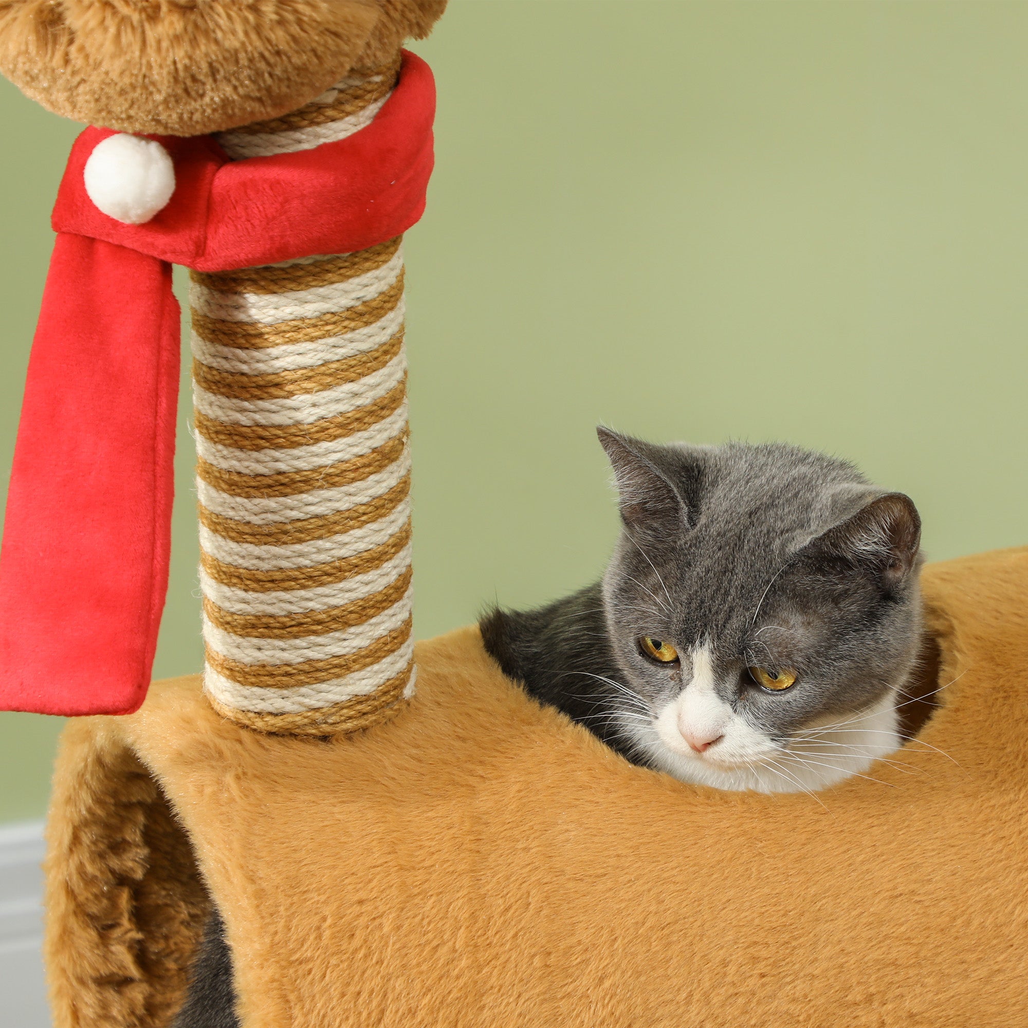 PawHut Cat Tree, 98cm Deer-Designed Cat Tower for Indoor Cats, Kittens, with Scratching Posts, Toy Ball, Tunnel, Brown