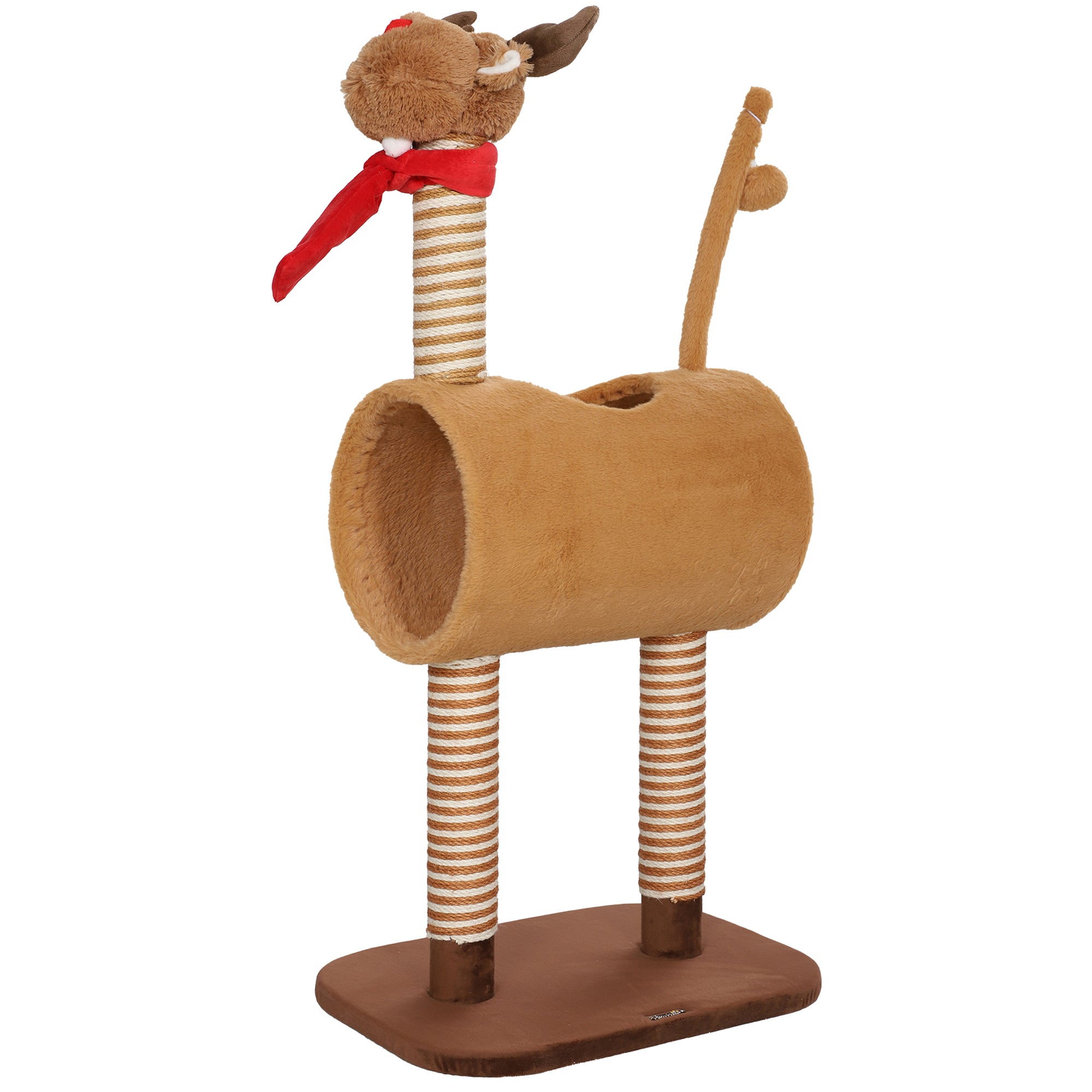 PawHut Cat Tree, 98cm Deer-Designed Cat Tower for Indoor Cats, Kittens, with Scratching Posts, Toy Ball, Tunnel, Brown