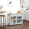 HOMCOM Kitchen Island with Storage, Kitchen Cart on Wheels with Rubber Wood Top, Rolling Cart with Towel Rack, Cabinets, 2 Open Shelves and 2 Drawers for Dining Room, Grey