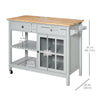 HOMCOM Kitchen Island with Storage, Kitchen Cart on Wheels with Rubber Wood Top, Rolling Cart with Towel Rack, Cabinets, 2 Open Shelves and 2 Drawers for Dining Room, Grey