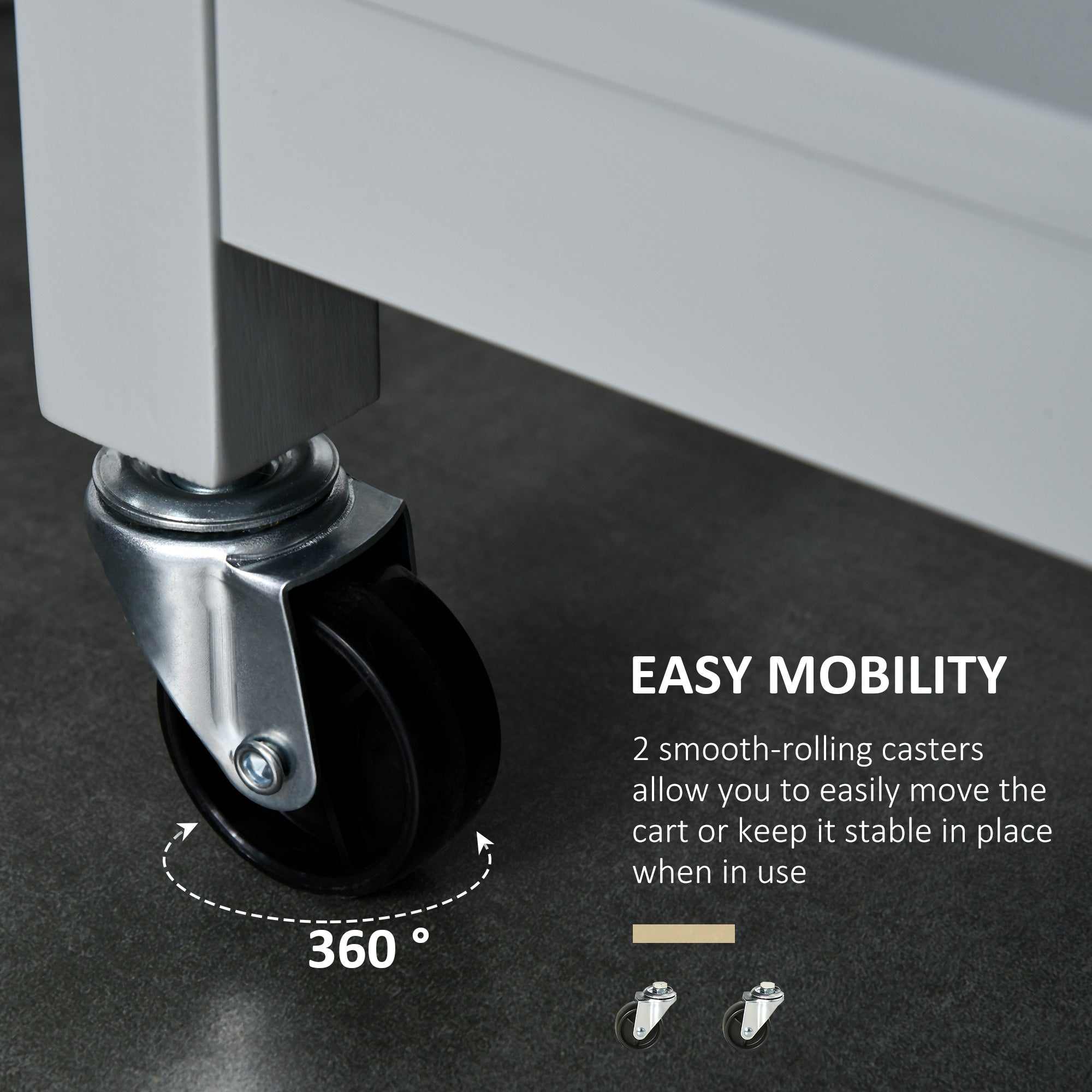 HOMCOM Kitchen Island with Storage, Kitchen Cart on Wheels with Rubber Wood Top, Rolling Cart with Towel Rack, Cabinets, 2 Open Shelves and 2 Drawers for Dining Room, Grey