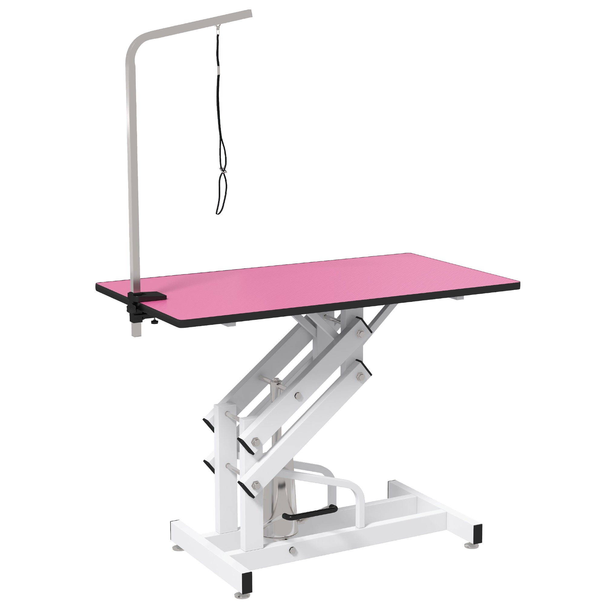 PawHut 43" Hydraulic Dog Grooming Table, Deluxe Professional Pet Grooming Table for Larger Dogs, Z-Lift Design with Arm Noose - Pink