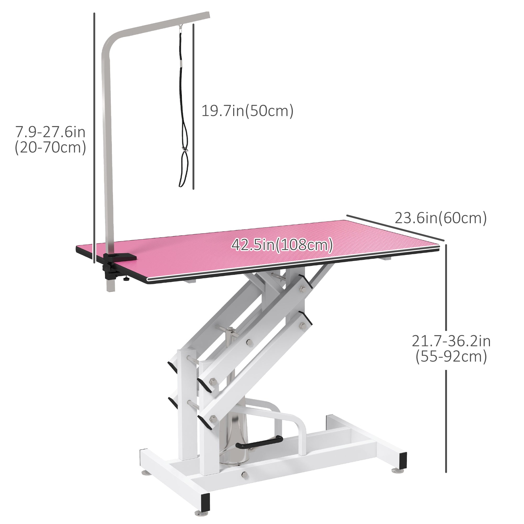 PawHut 43" Hydraulic Dog Grooming Table, Deluxe Professional Pet Grooming Table for Larger Dogs, Z-Lift Design with Arm Noose - Pink